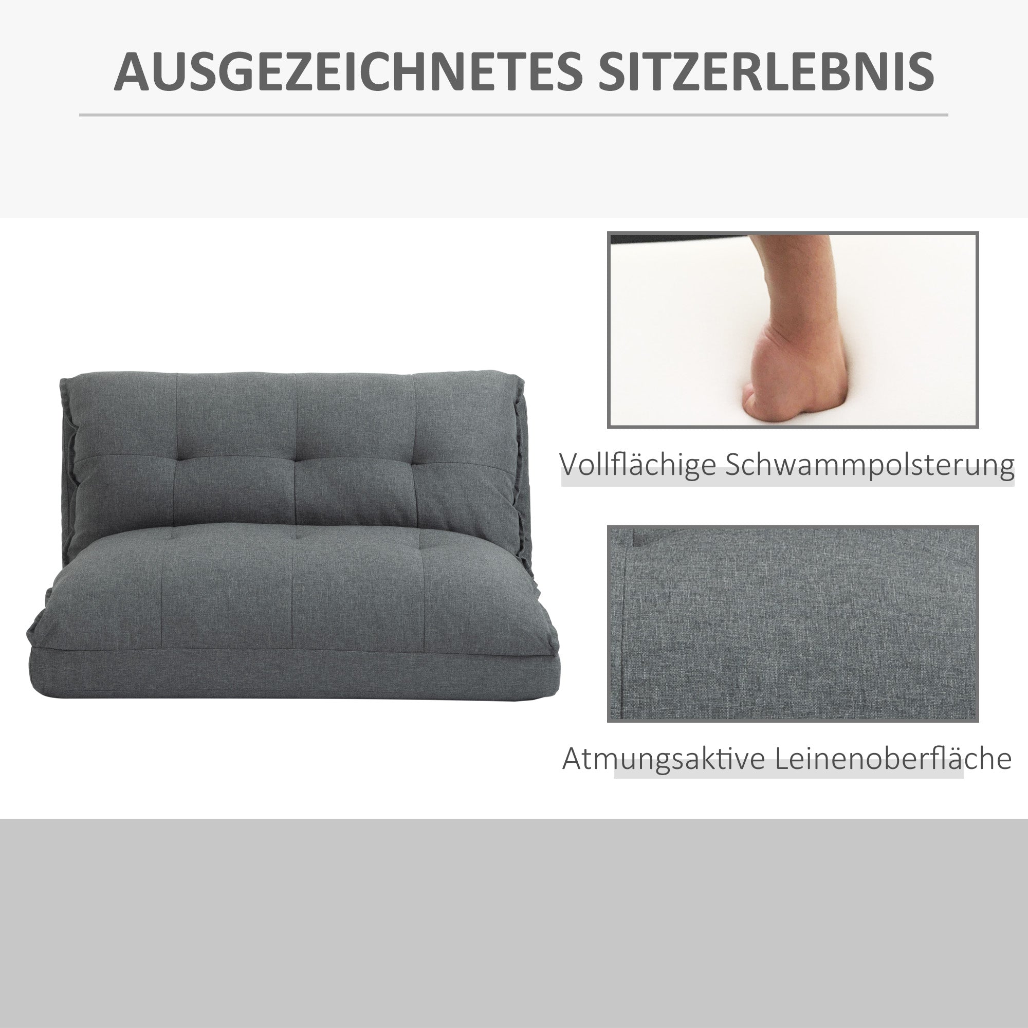 Logidon 2-in-1 Vloerstoel Verstelbare Rugleuning Grijs 100x71x54