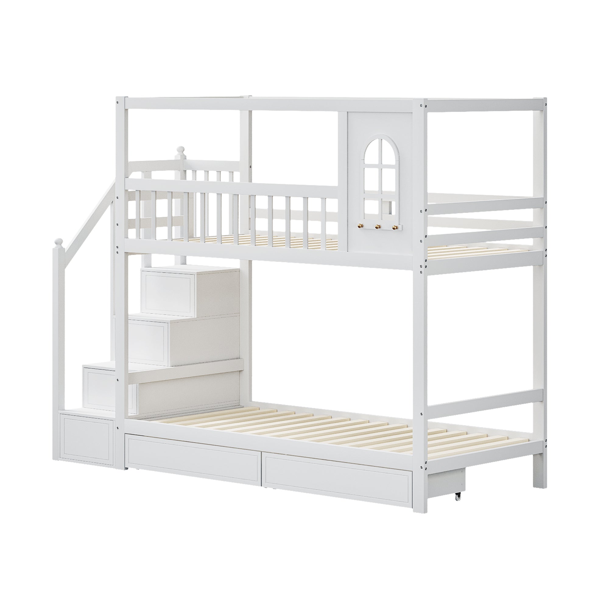 Logidon stapelbed 90x200 cm wit massief houten huisvorm met lades