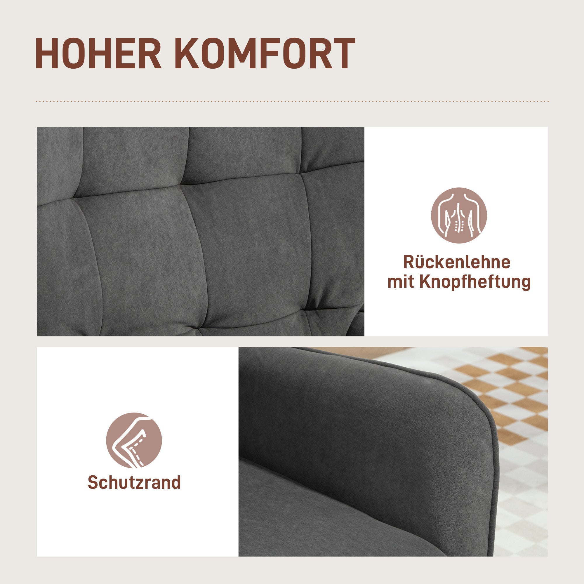 Logidon Velvet Look Relaxstoel Grijs Met Houten Poten Hoge Rug