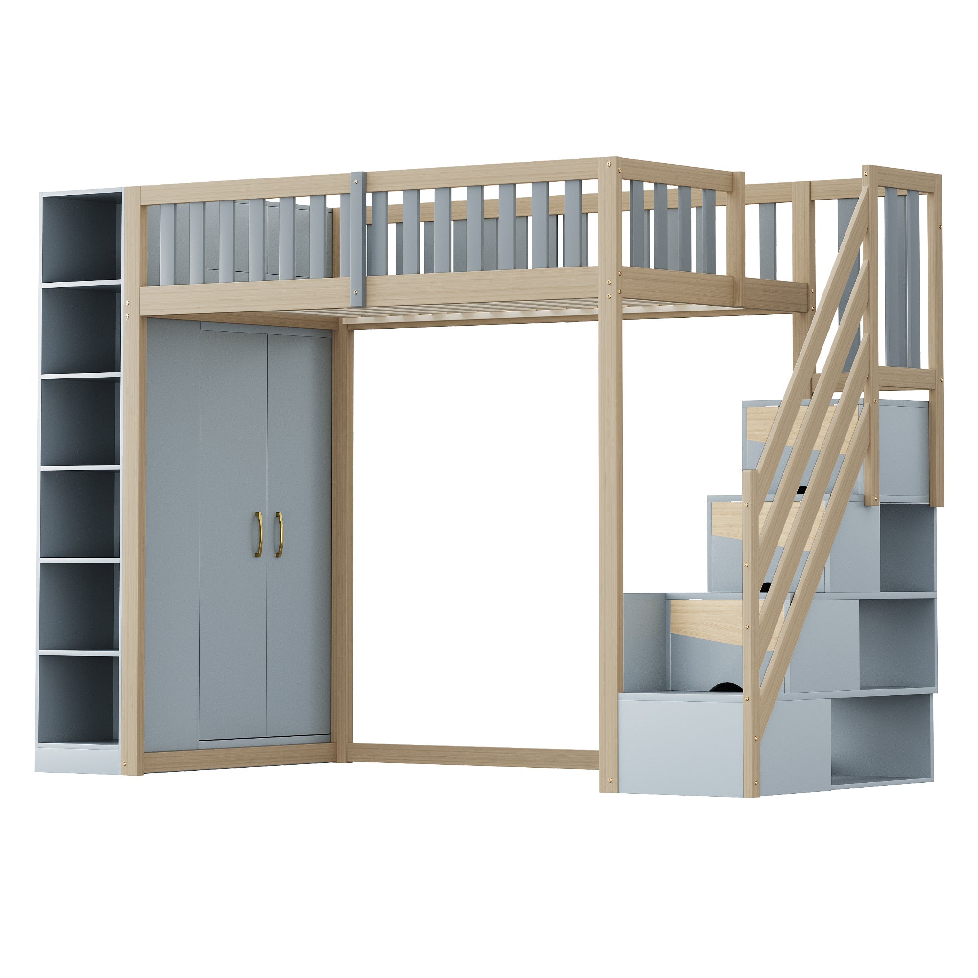 Logidon hoogslaper 90x200 multifunctioneel grijs natuurlijk hout met planken