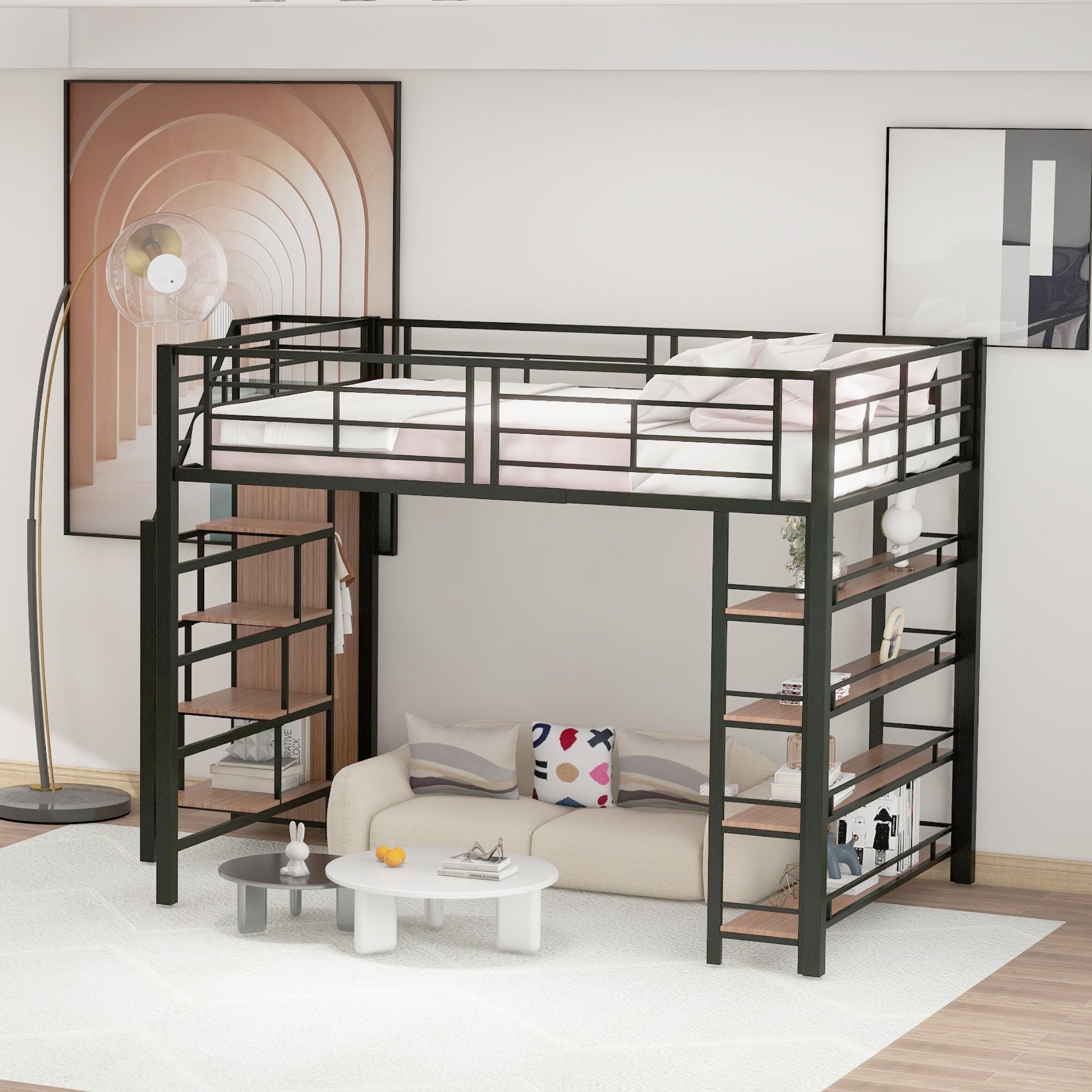 Logidon hoogslaper 140x200 met veiligheidstrap en opbergruimte zwart