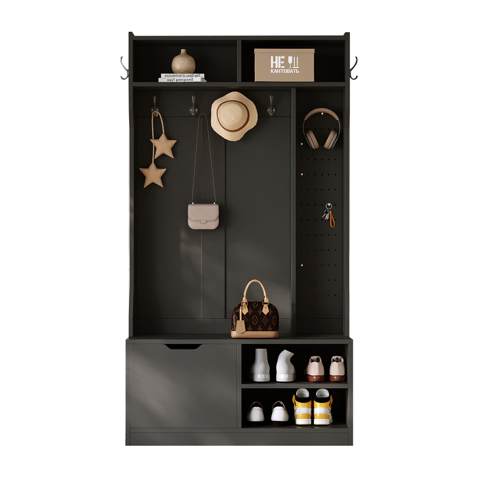 Logidon kledingkastset zwart 100x185,5x40 cm met bank 6 haken