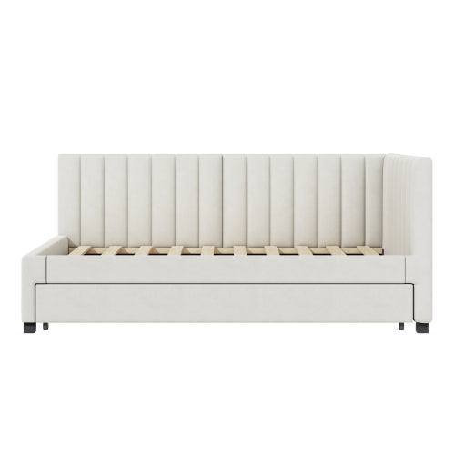 Logidon gestoffeerd bed 90x200 beige fluwelen stof uitschuifbare slaapbank