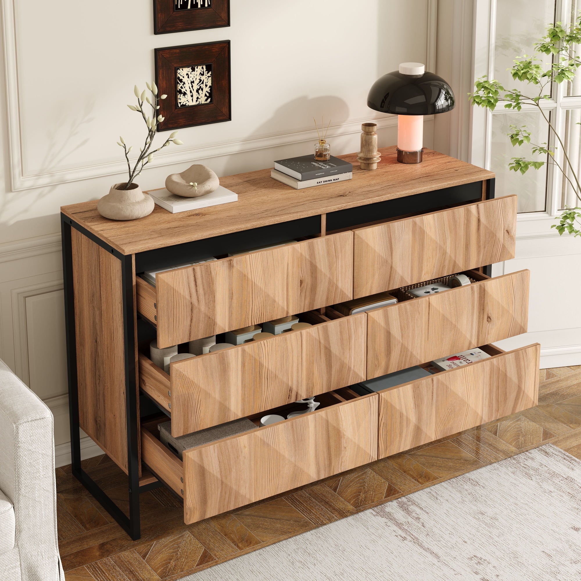 Logidon dressoir 120x40x80 zwart houtlook 6 lades