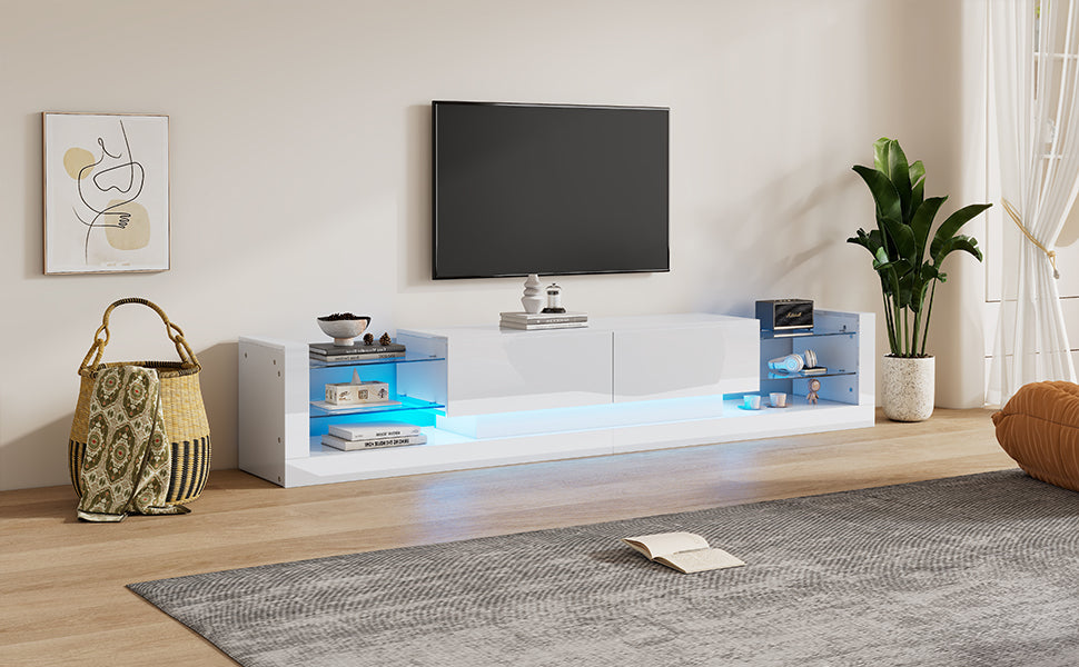 Logidon hoogglans TV-meubel met LED-verlichting 181 cm wit glazen front