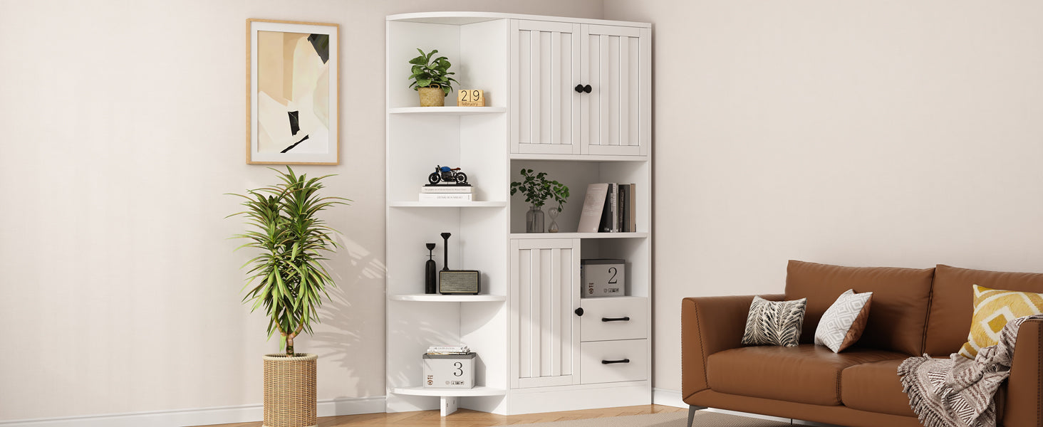 Logidon corner cabinet white 104x35x155 cm display cabinet 3 doors 2 drawers