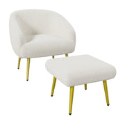 Logidon Modern Sherpa Upholstered Chair with Footstool White Gold Legs