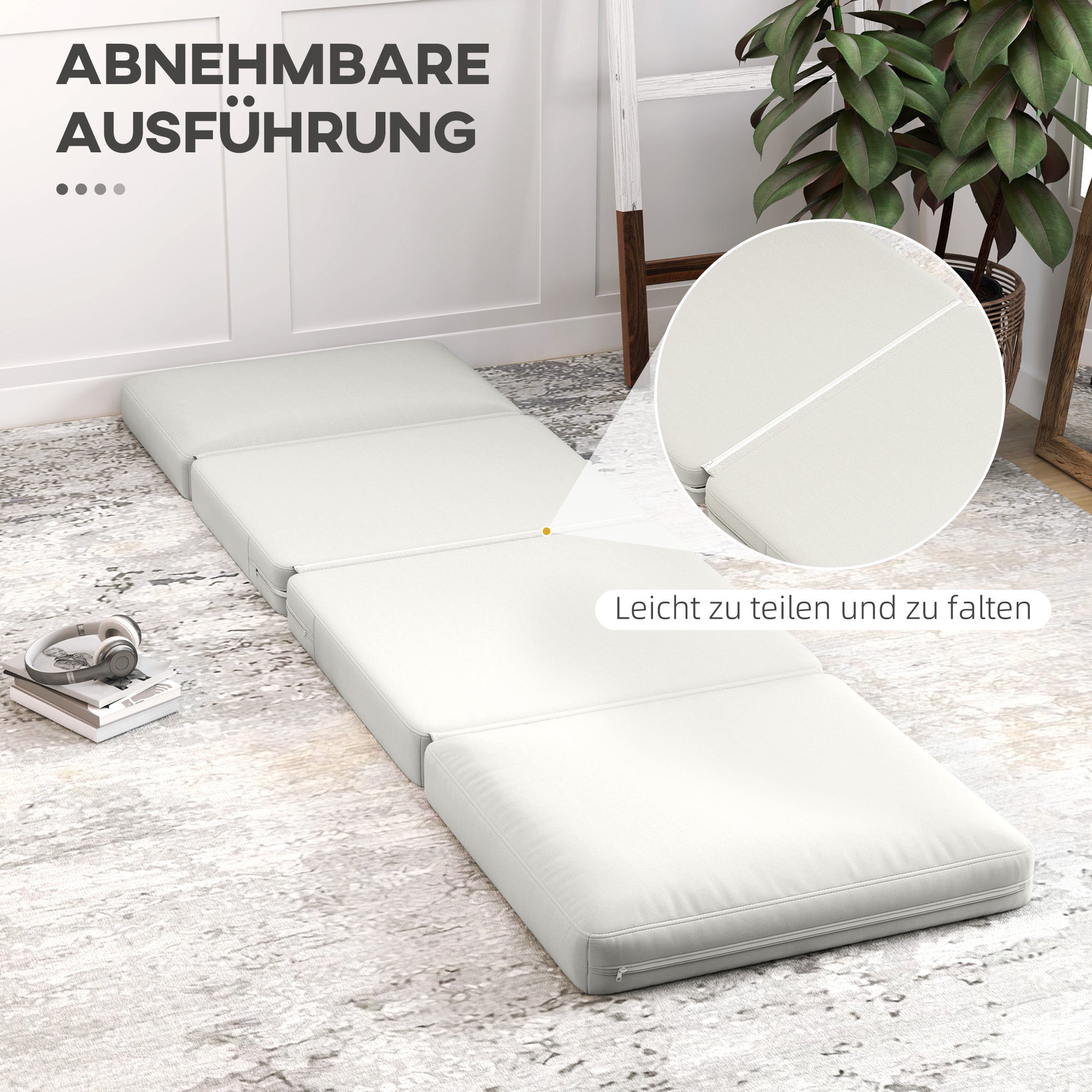 Logidon vloerbank 3-in-1 opklapbare slaapbank crèmewit