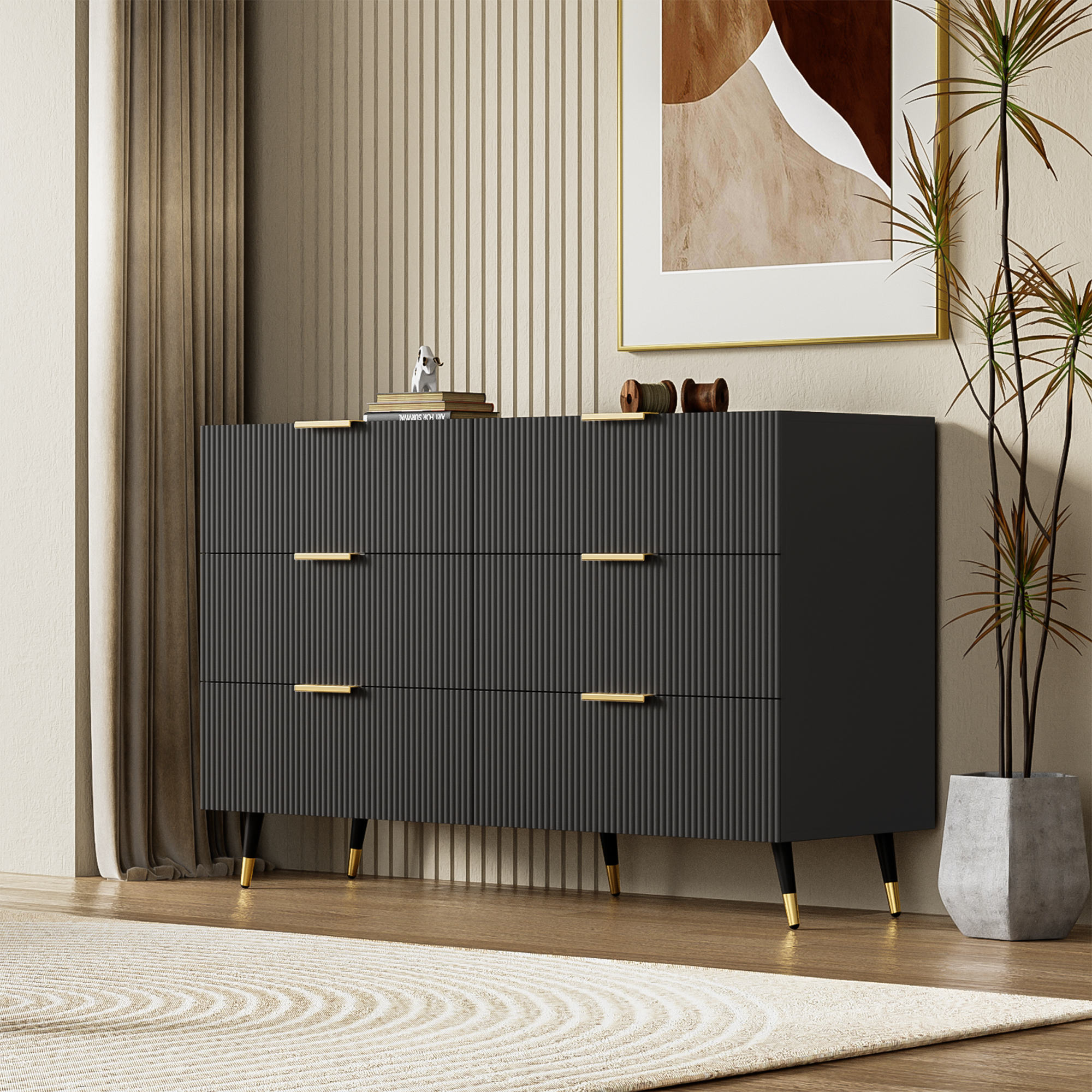 Logidon Elegant Dressoir Zwart Moderne Stijl 6 Laden
