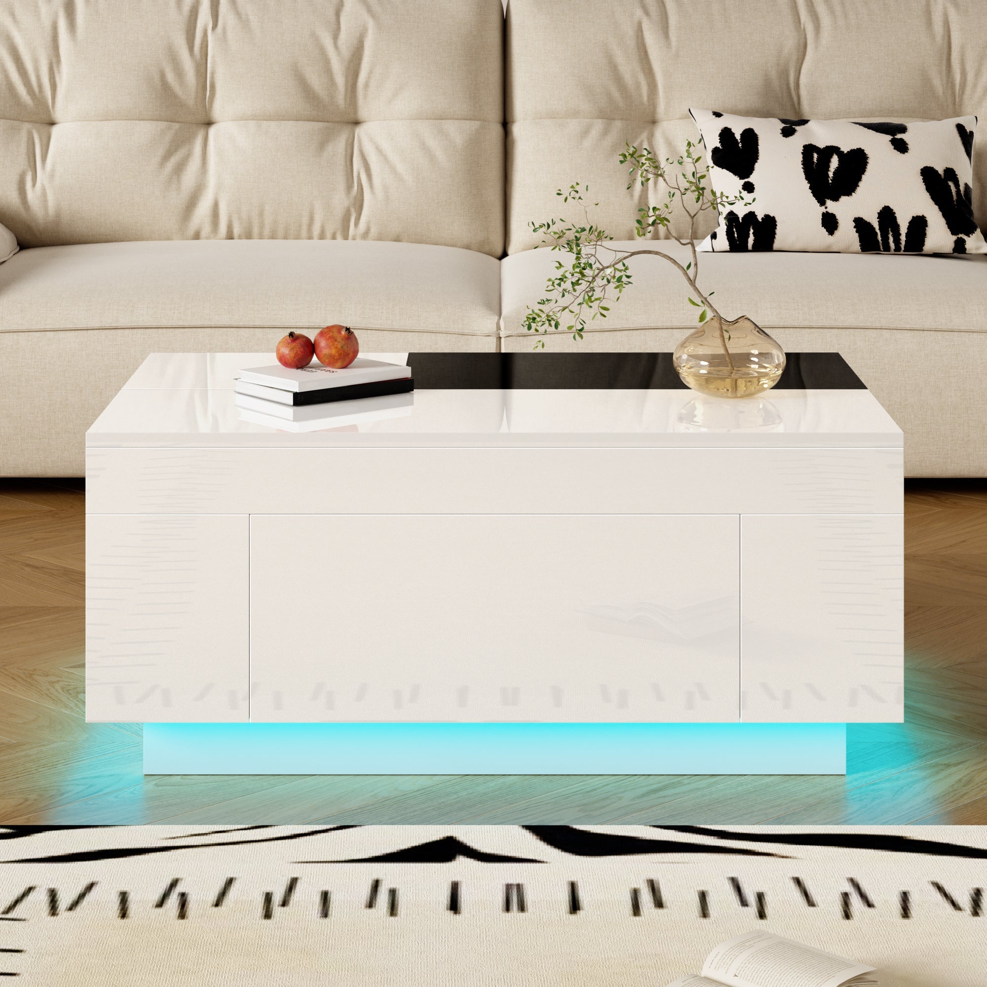 Logidon hoogglans salontafel met LED verlichting uitschuifbaar 80x50 wit