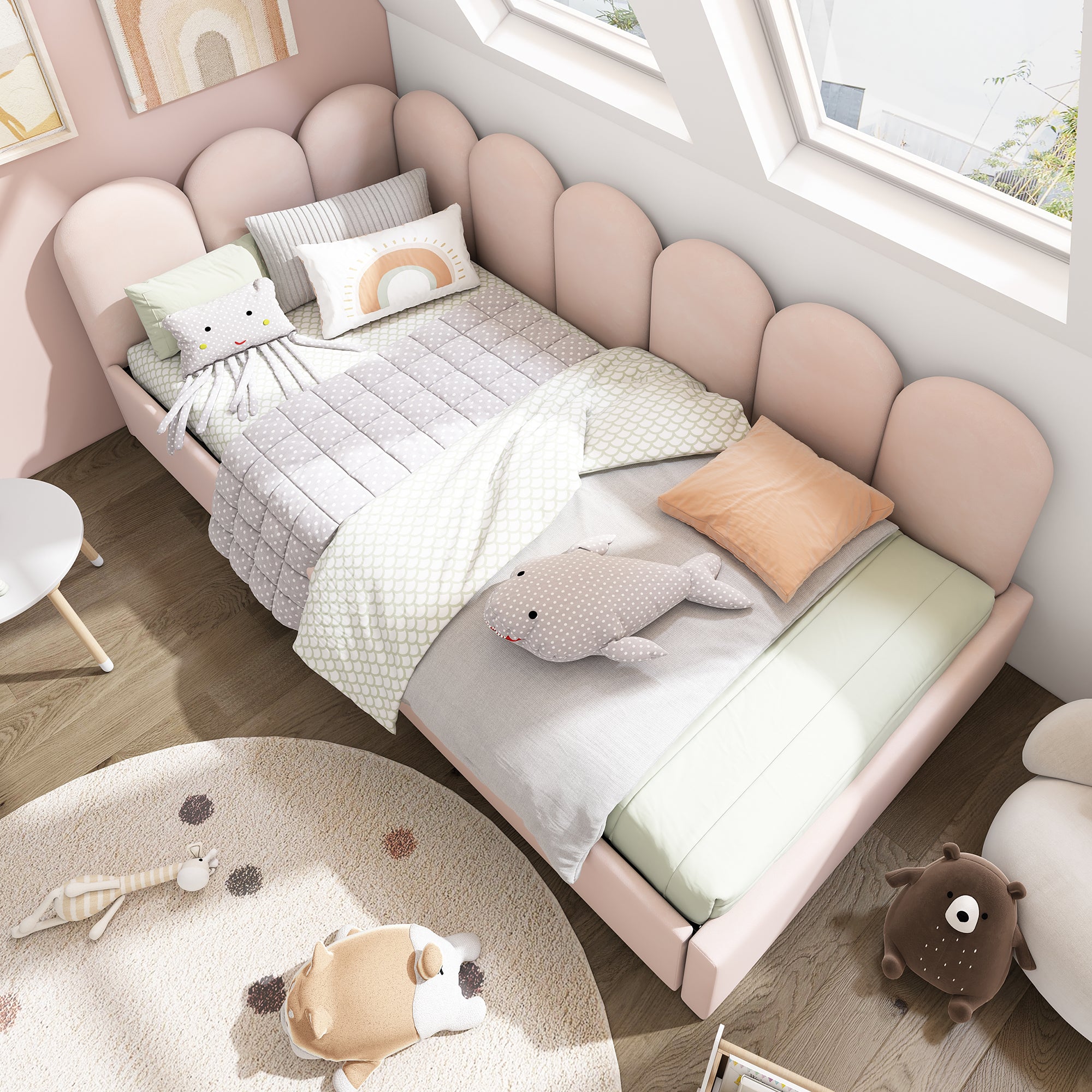 Logidon gestoffeerd bed 90x200 roze fluweel dagbed met lades