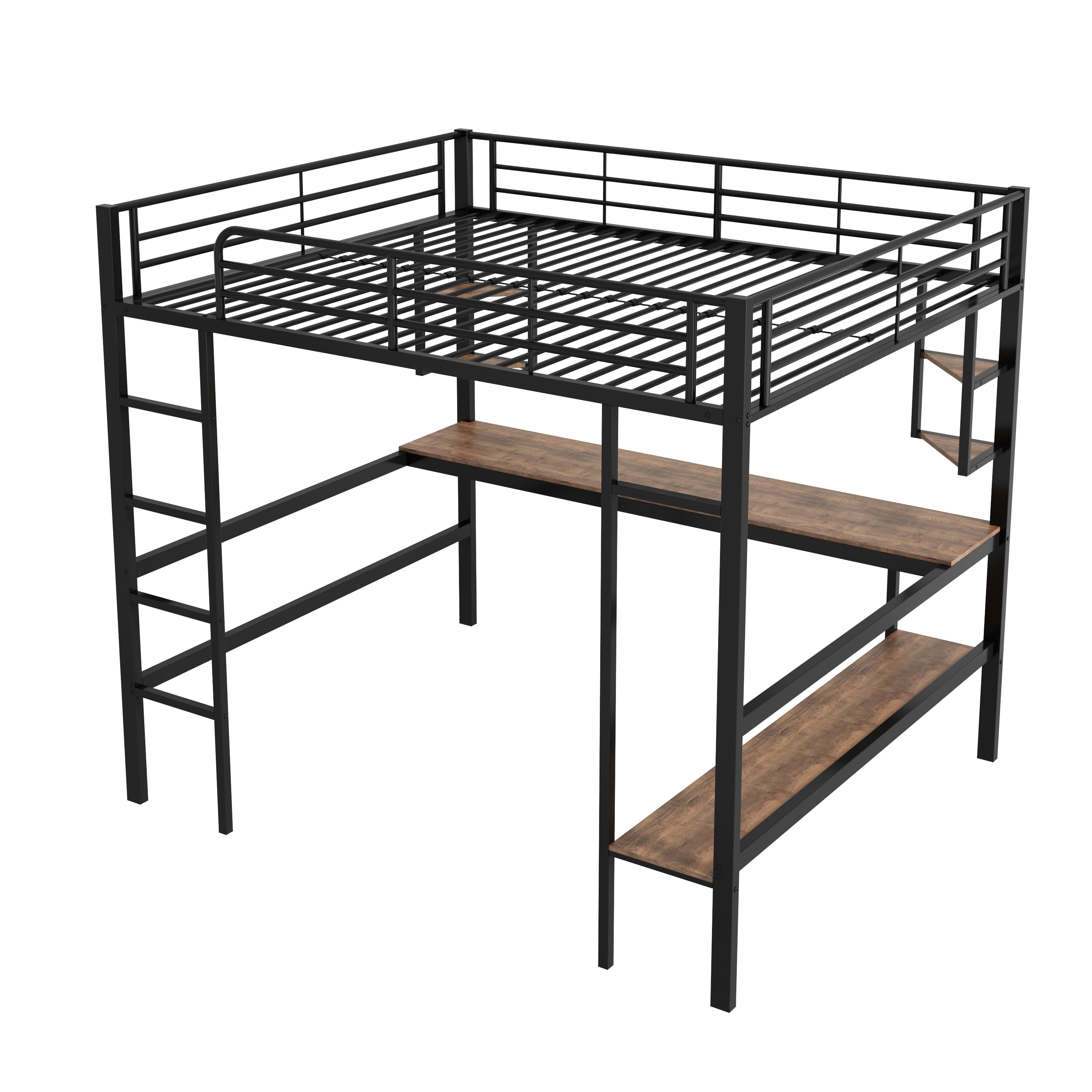 Logidon loft bed 140x200 black with desk and shelves