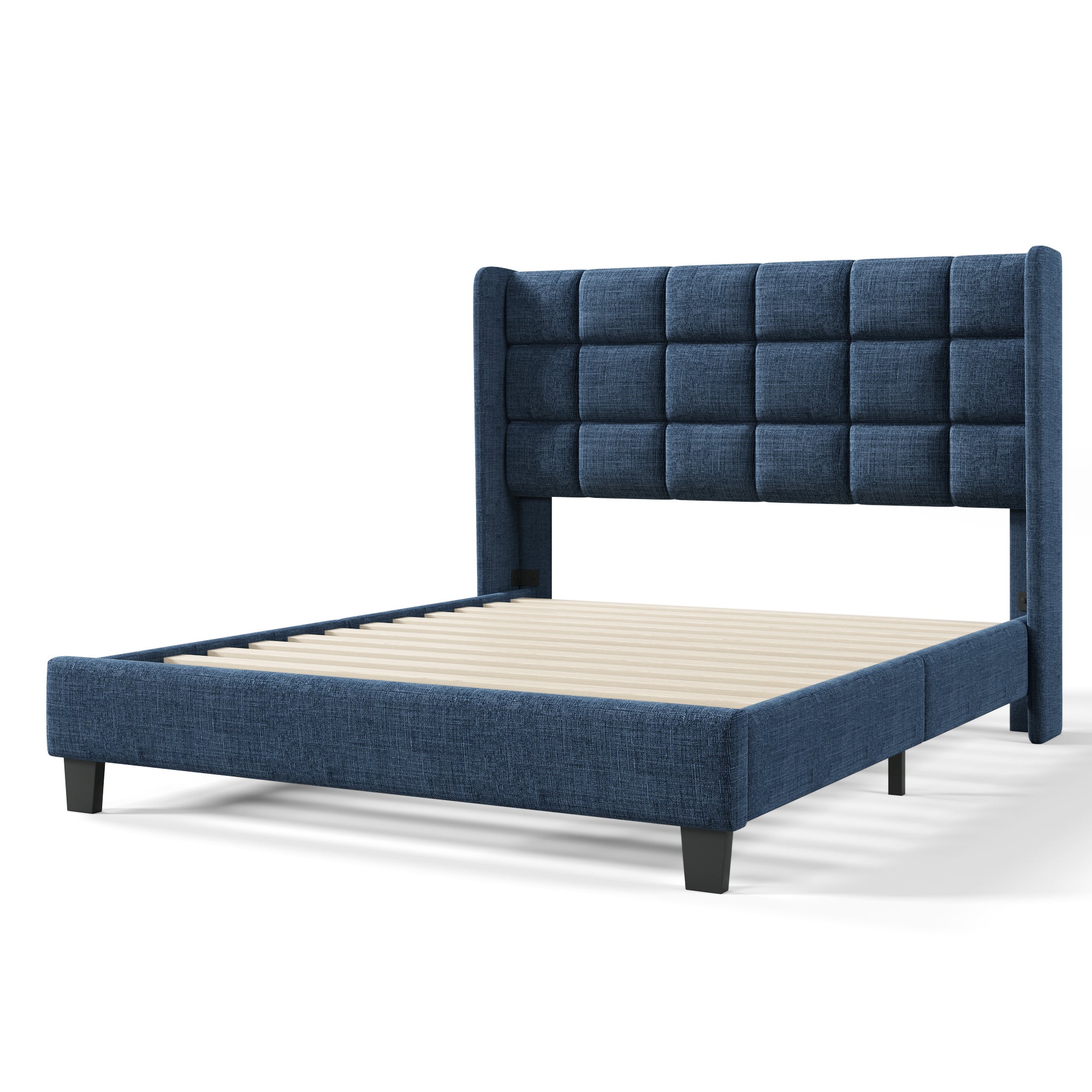 Logidon gestoffeerd bed 140x200 cm blauw linnen gecapitonneerd hoofdeinde