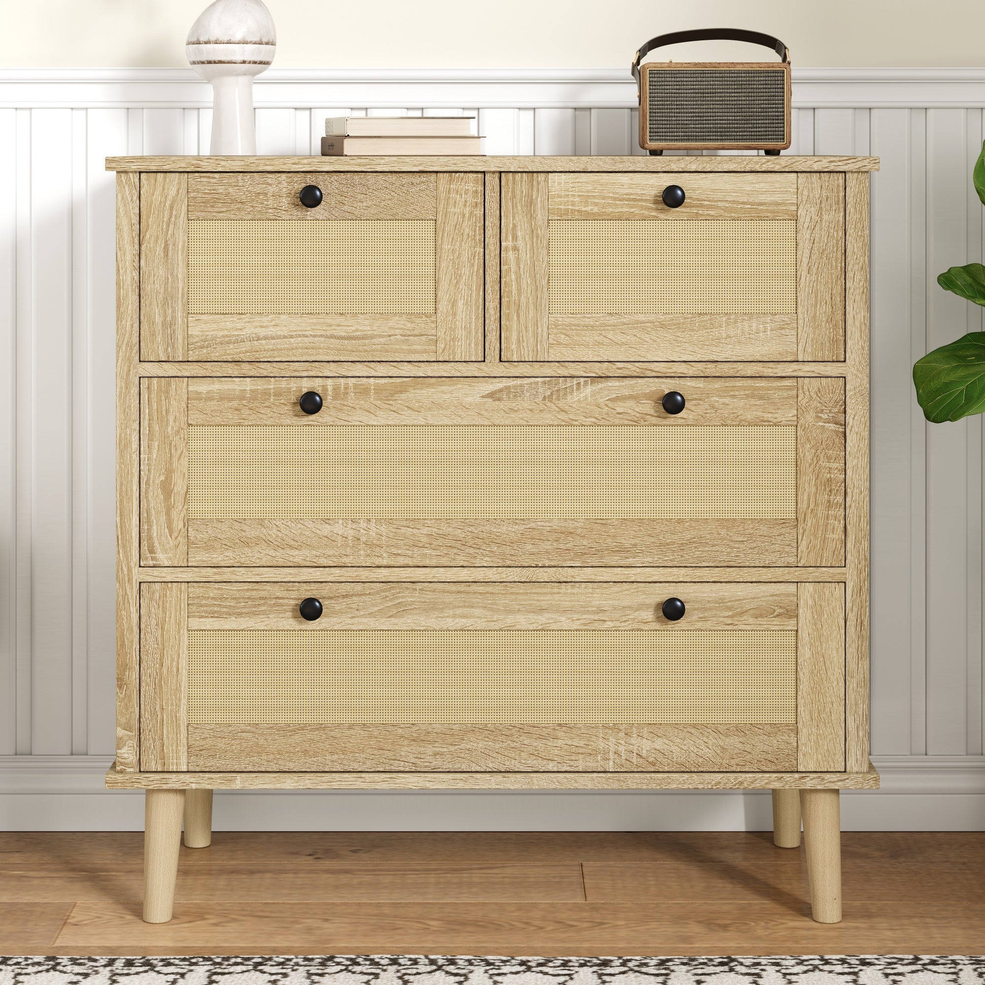 Logidon ladekast met 4 lades en rotan front naturel 80x40x80 cm