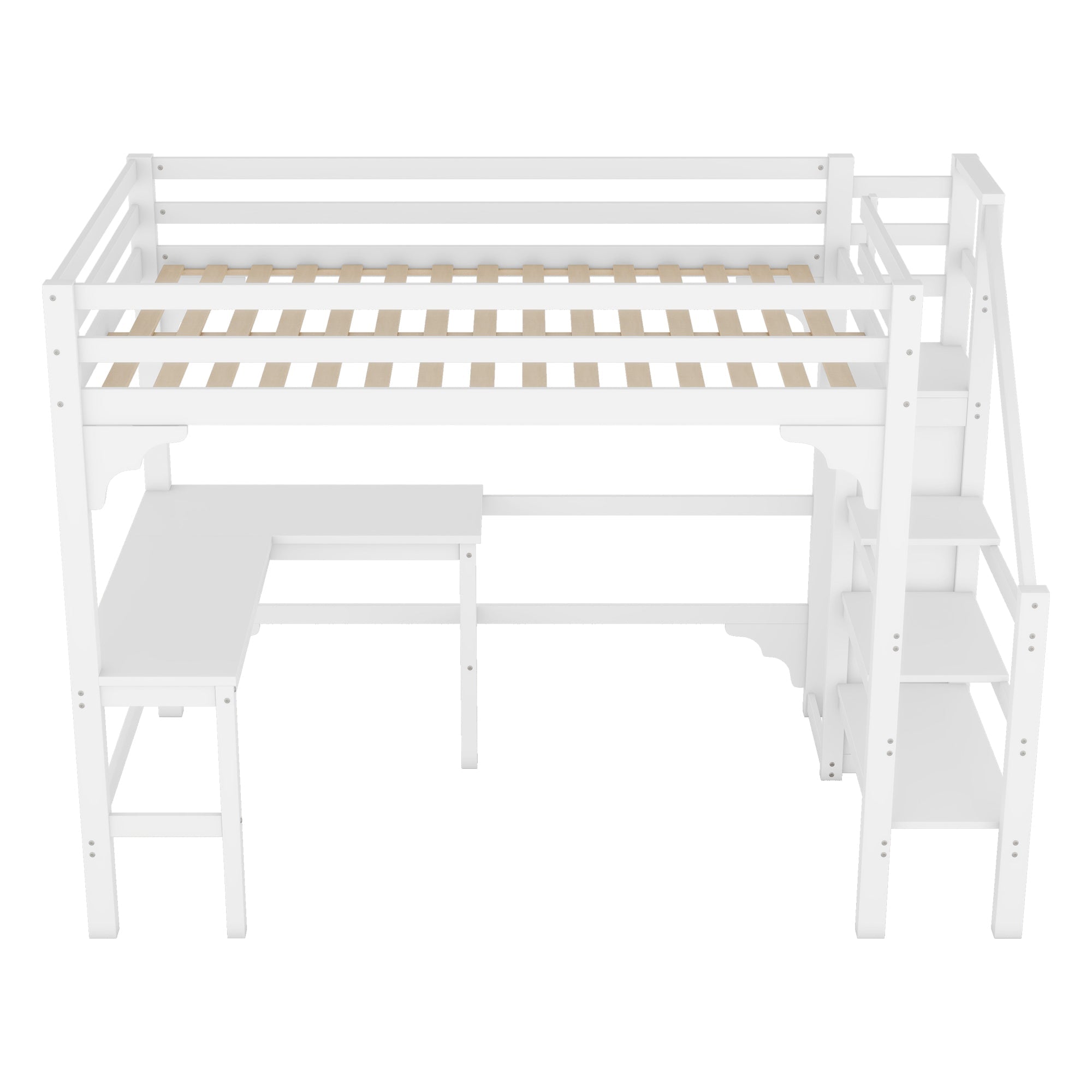 Logidon hoogslaper 140x200 cm wit met L-vormig bureau en opbergruimte