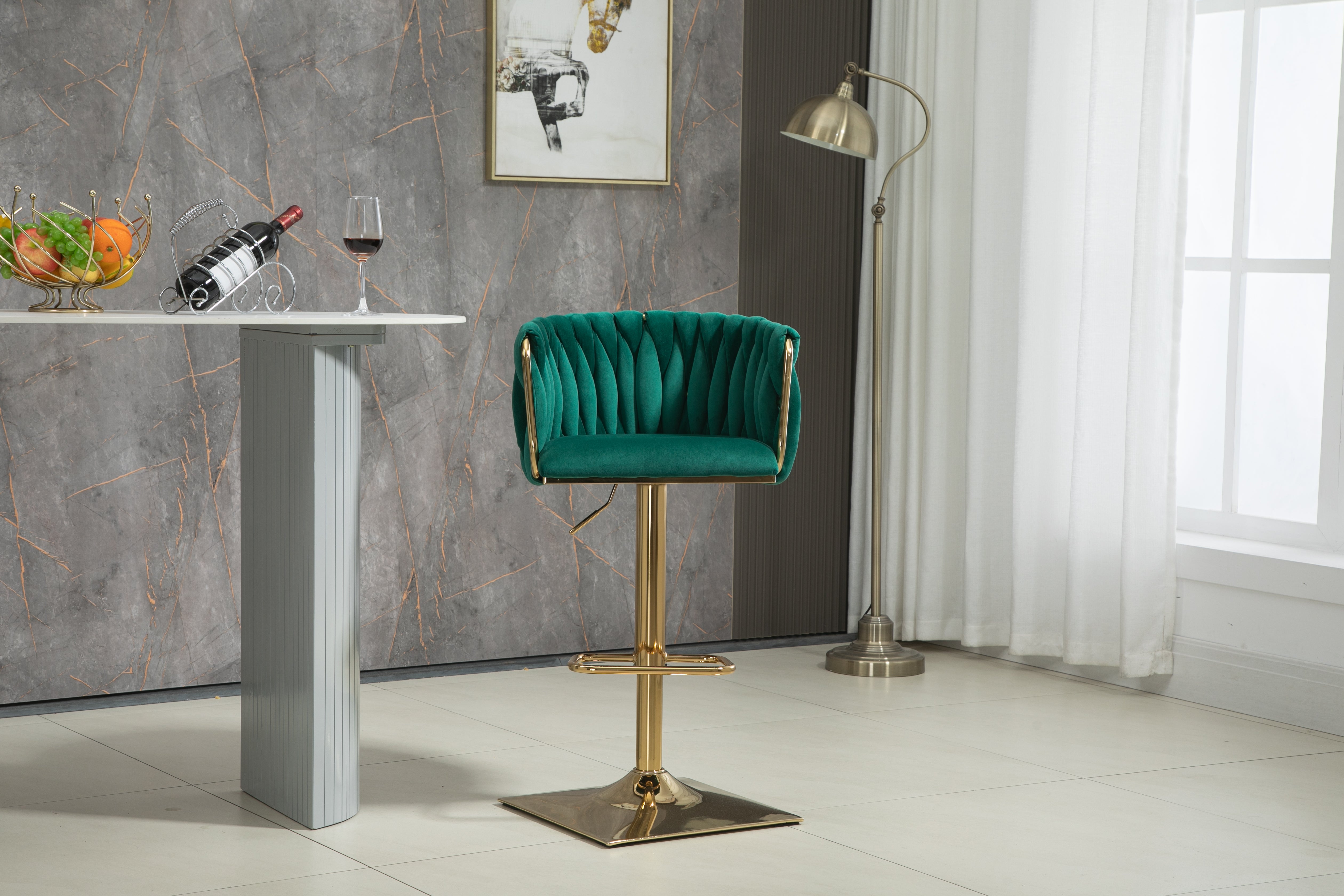 Logidon Vintage Barkruk Emerald Velvet Back Footrest Counter Height