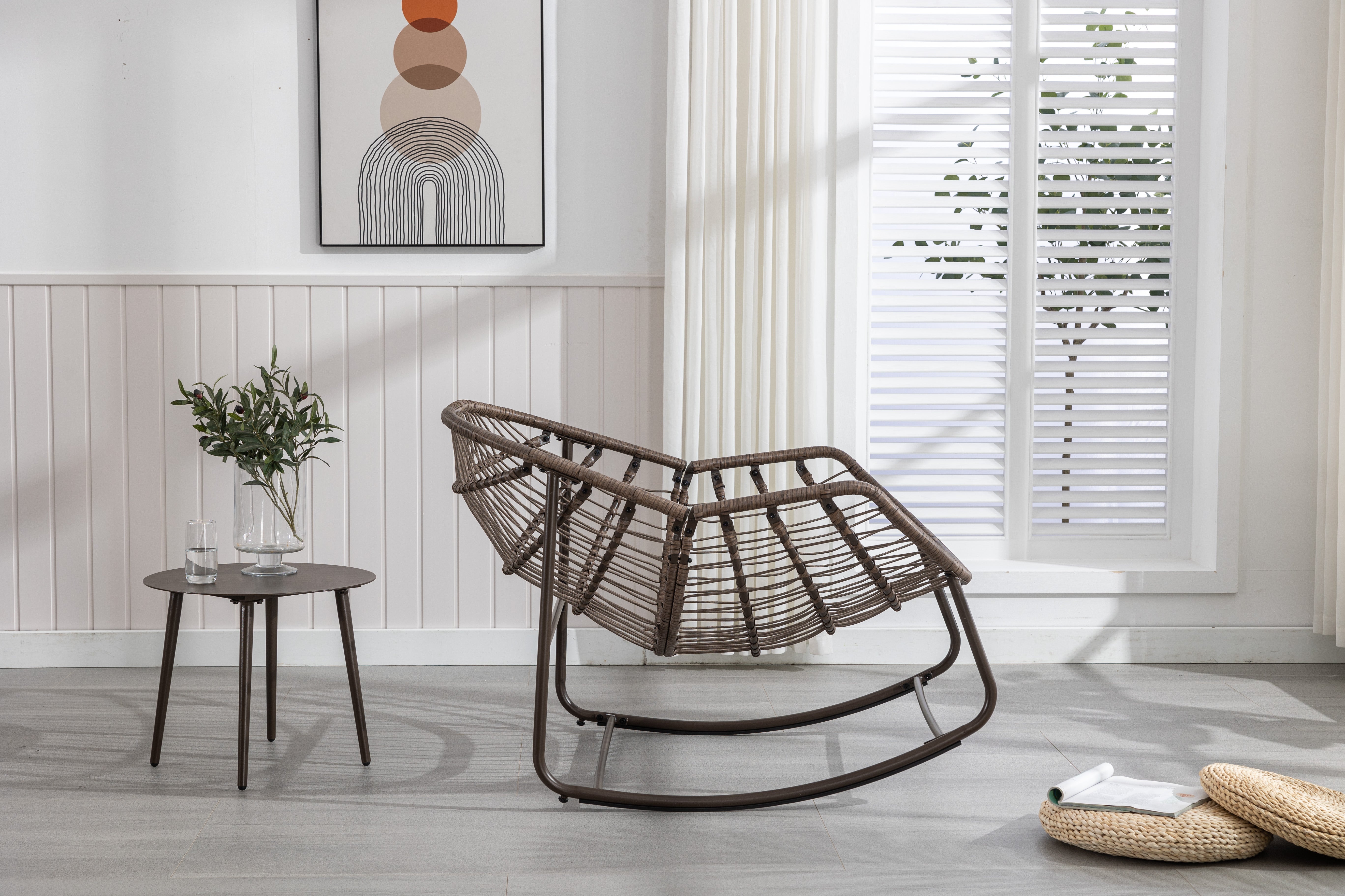 Logidon Outdoor Rotan Schommelstoel Olijfgroen Met Gewatteerd Kussen