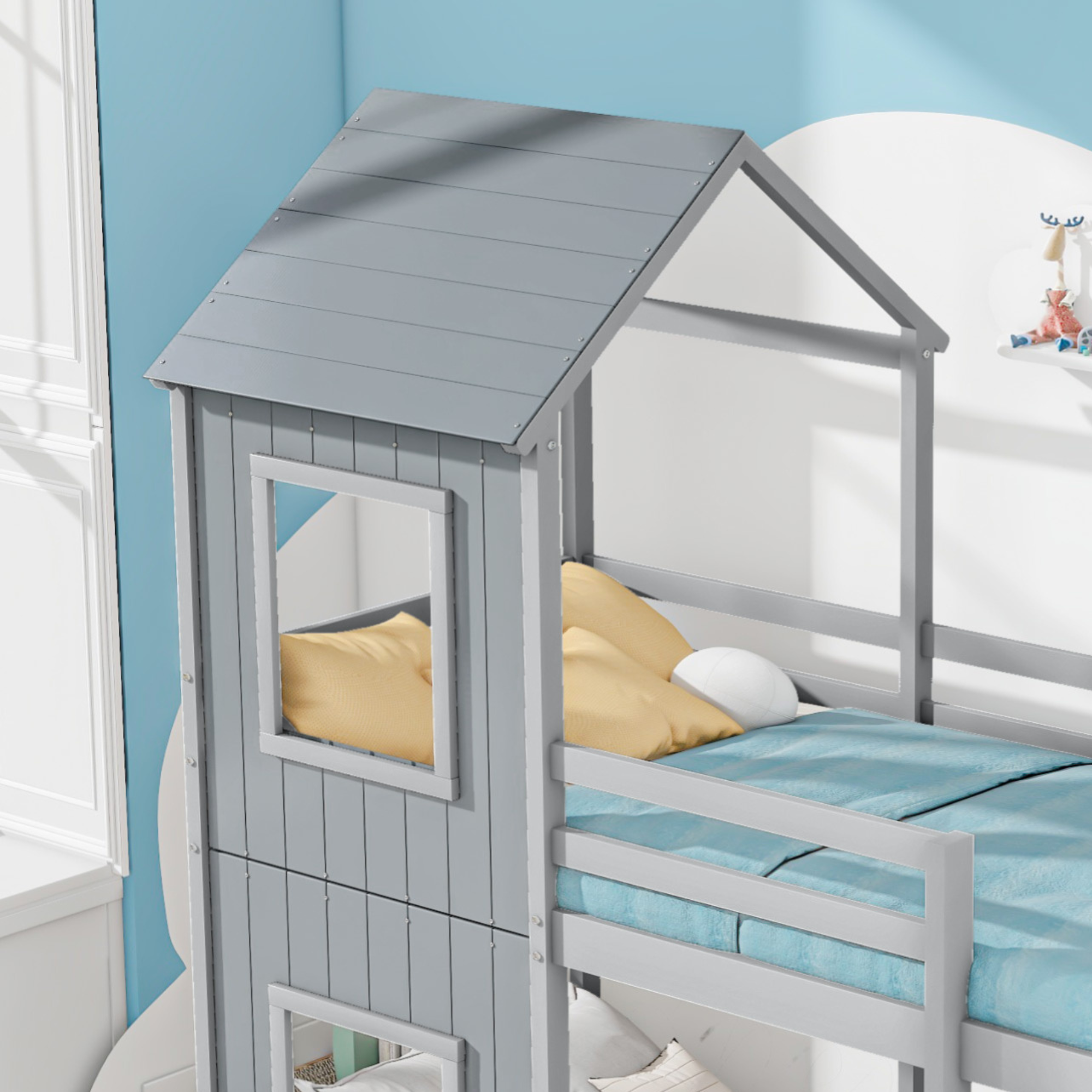 Logidon stapelbed 90x200 cm grijs huisbed met ladderhemel