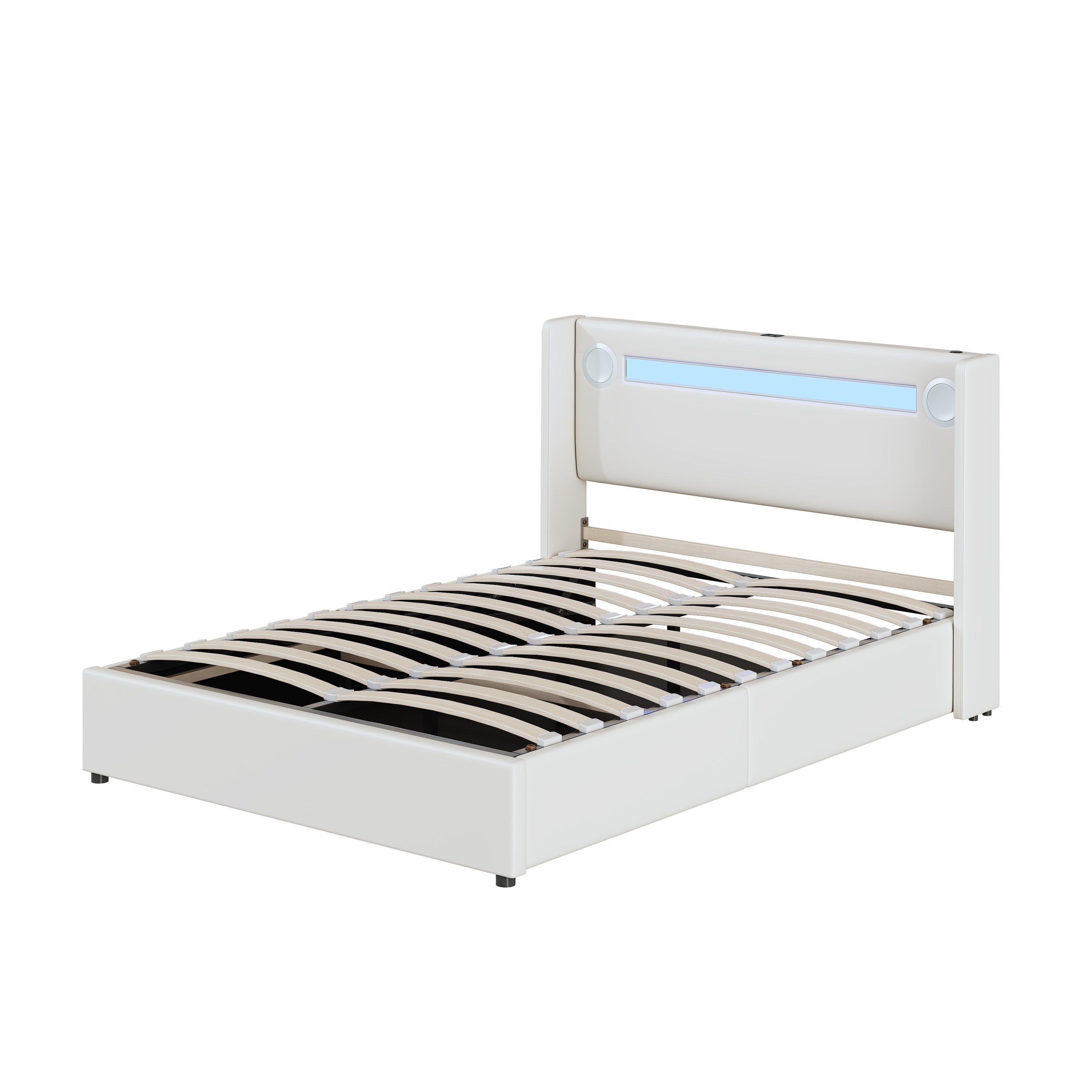 Logidon gestoffeerd bed 140x200 wit LED-licht USB Bluetooth opbergruimte