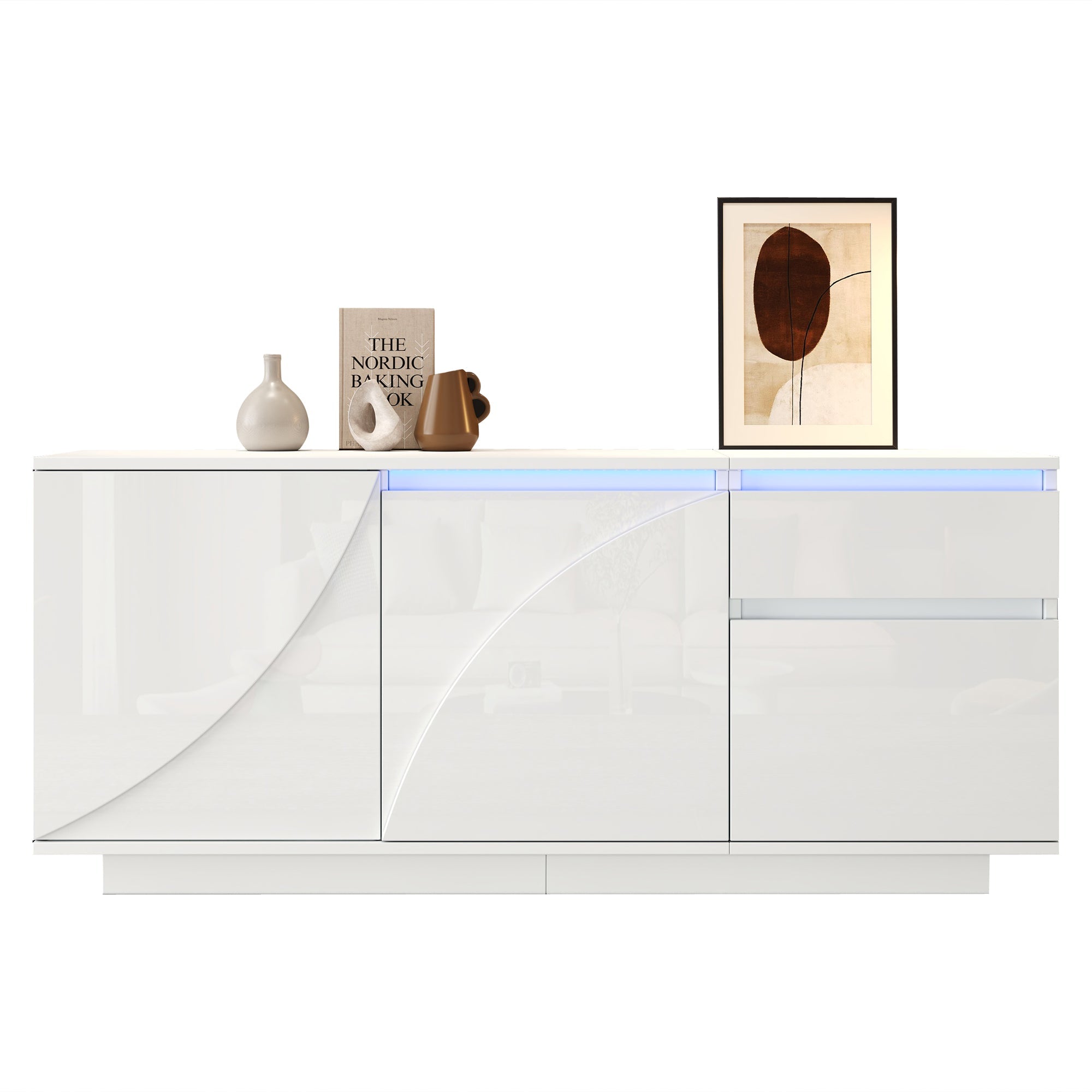 Logidon 140 x 40 x 60 cm hoogglans dressoir wit met LED