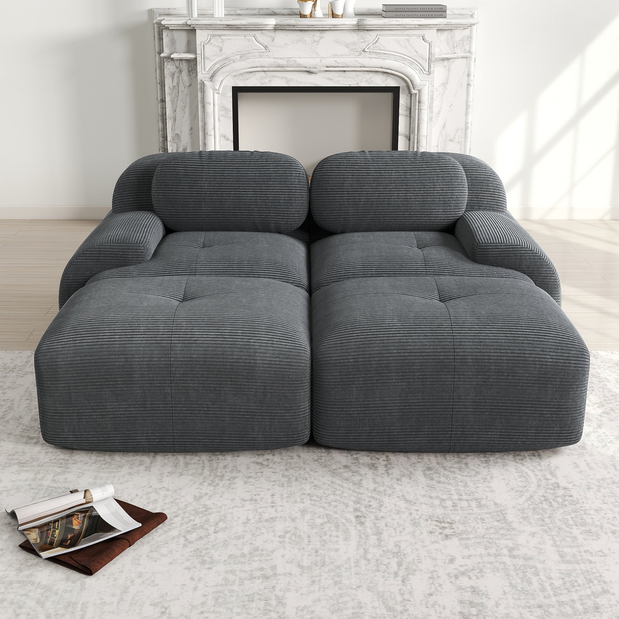 Logidon 2-zitsbank van corduroy grijze modulaire chaise longue
