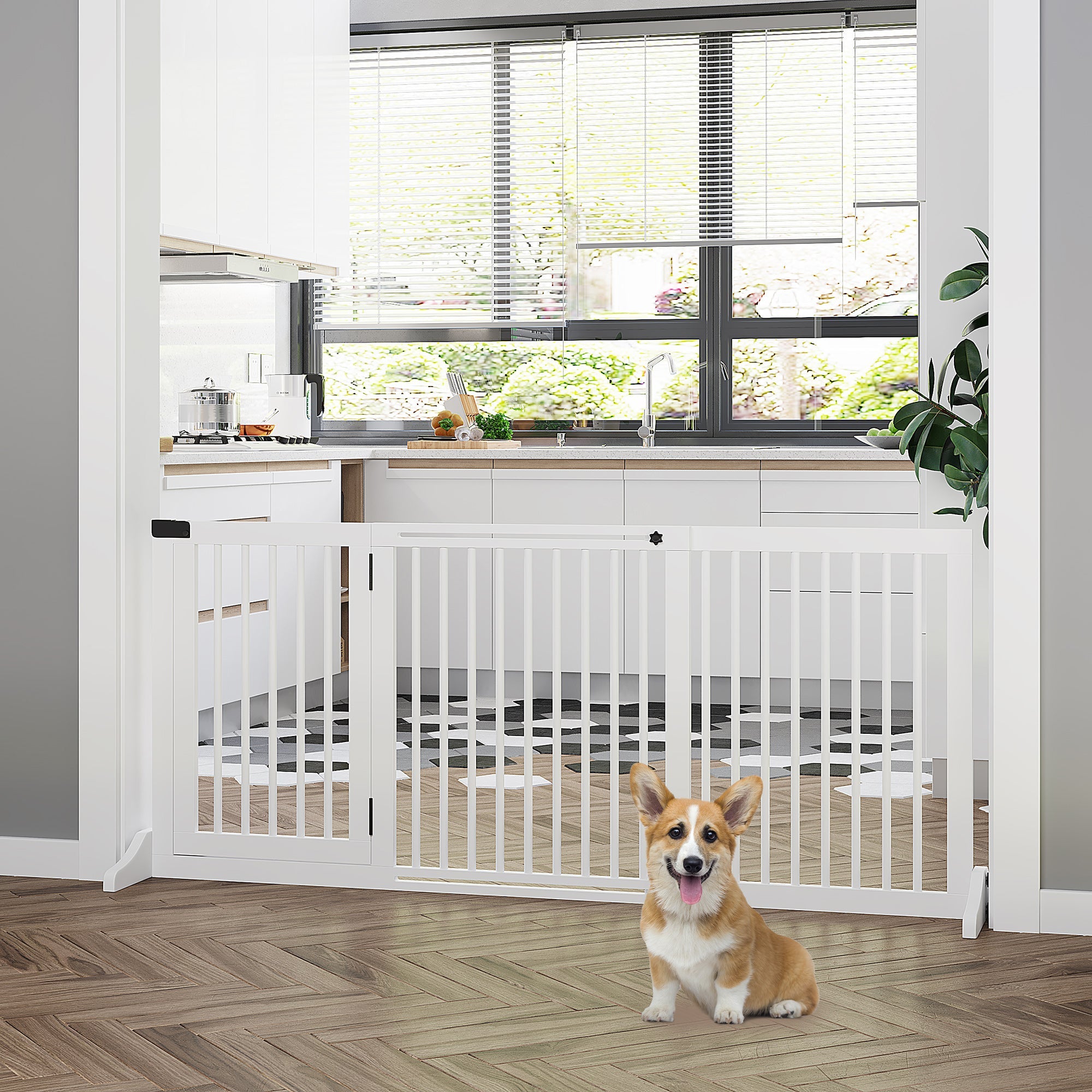Logidon deur hek hond wit hout 113-166x36x71 cm