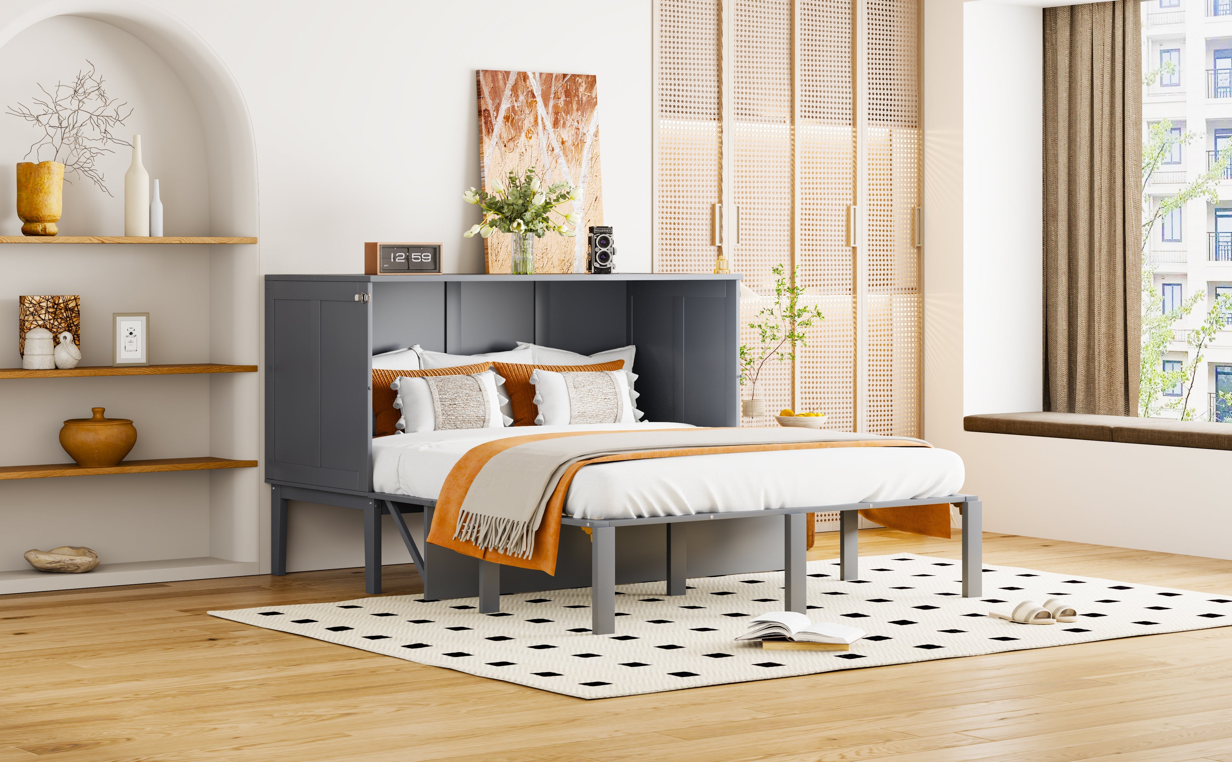Logidon bedkast 140x200 cm grijs opklapbed met lattenbodem
