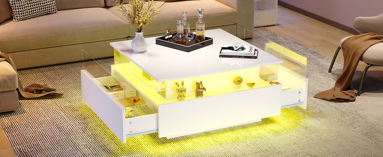 Logidon witte hoogglans salontafel 70x70x41 cm met LED-verlichting
