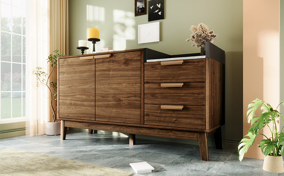 Logidon woonkamer ladekast eiken decor marmerlook blad 3 lades