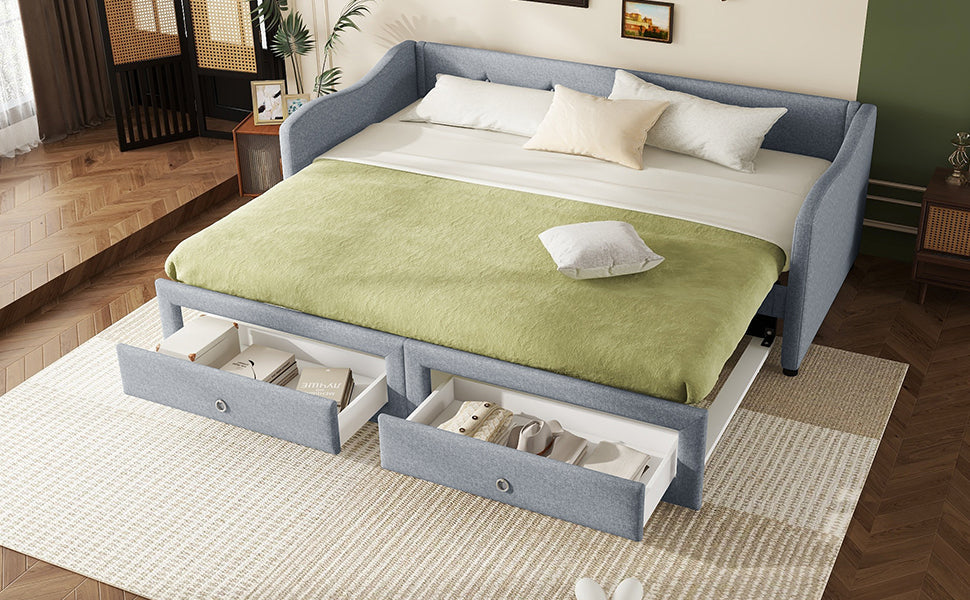 Logidon daybed 90x200 cm with pull-out bed, 2 drawers gray