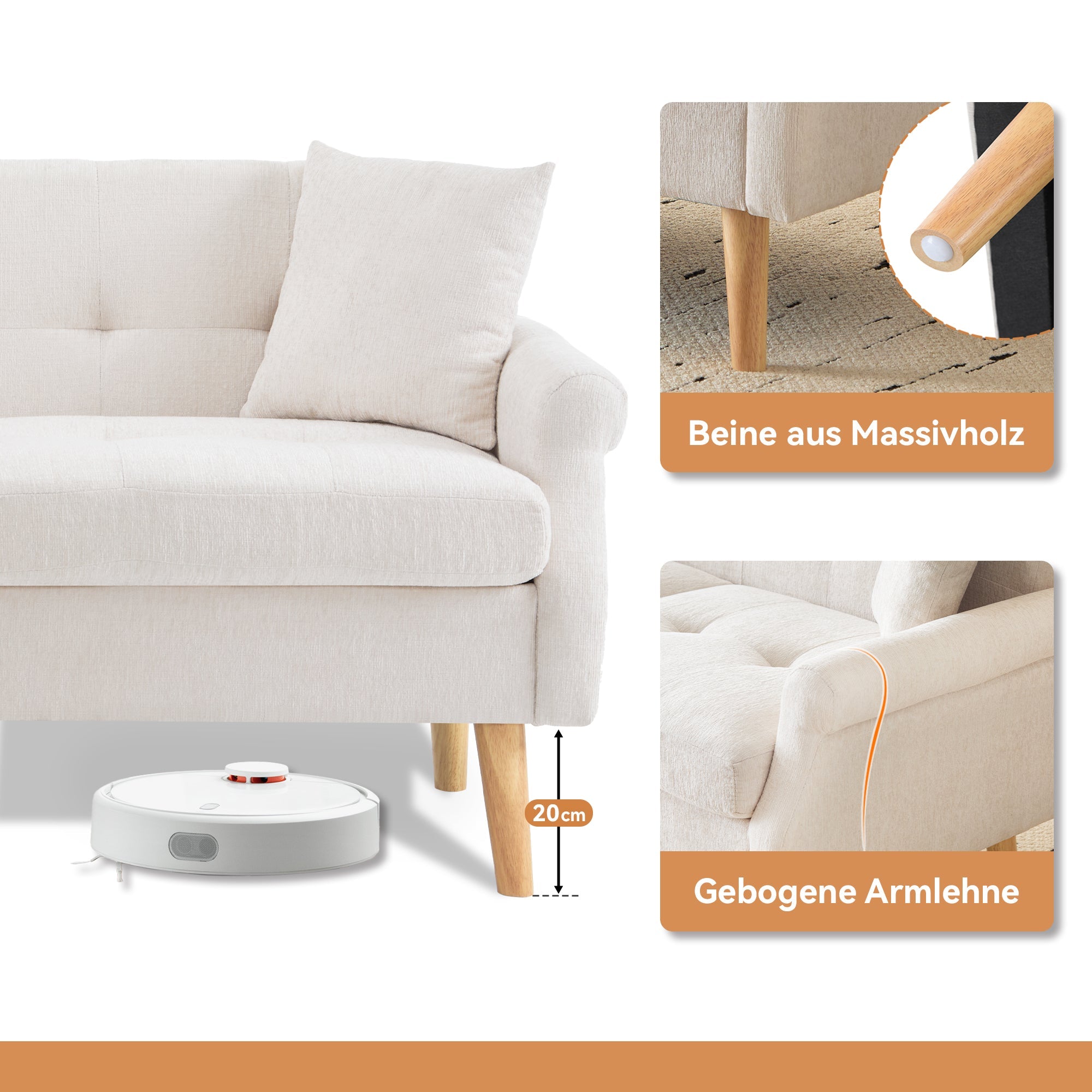Logidon Chenille Tweepersoonsbank Beige Modern Design Gestoffeerd