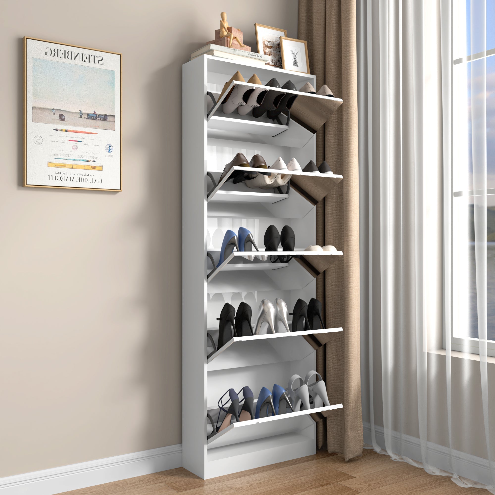 Logidon Schoenenkast met Spiegel Modern Smal 185 cm Wit