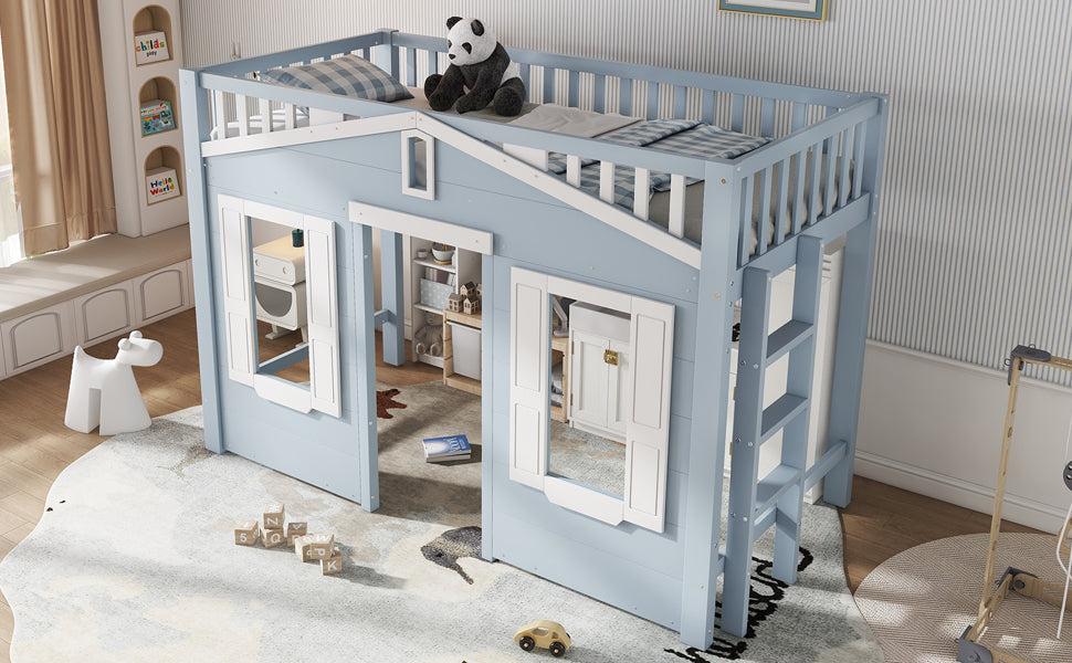 Logidon hoogslaper blauw 90x200 kinderbed met ruimte onder het bed