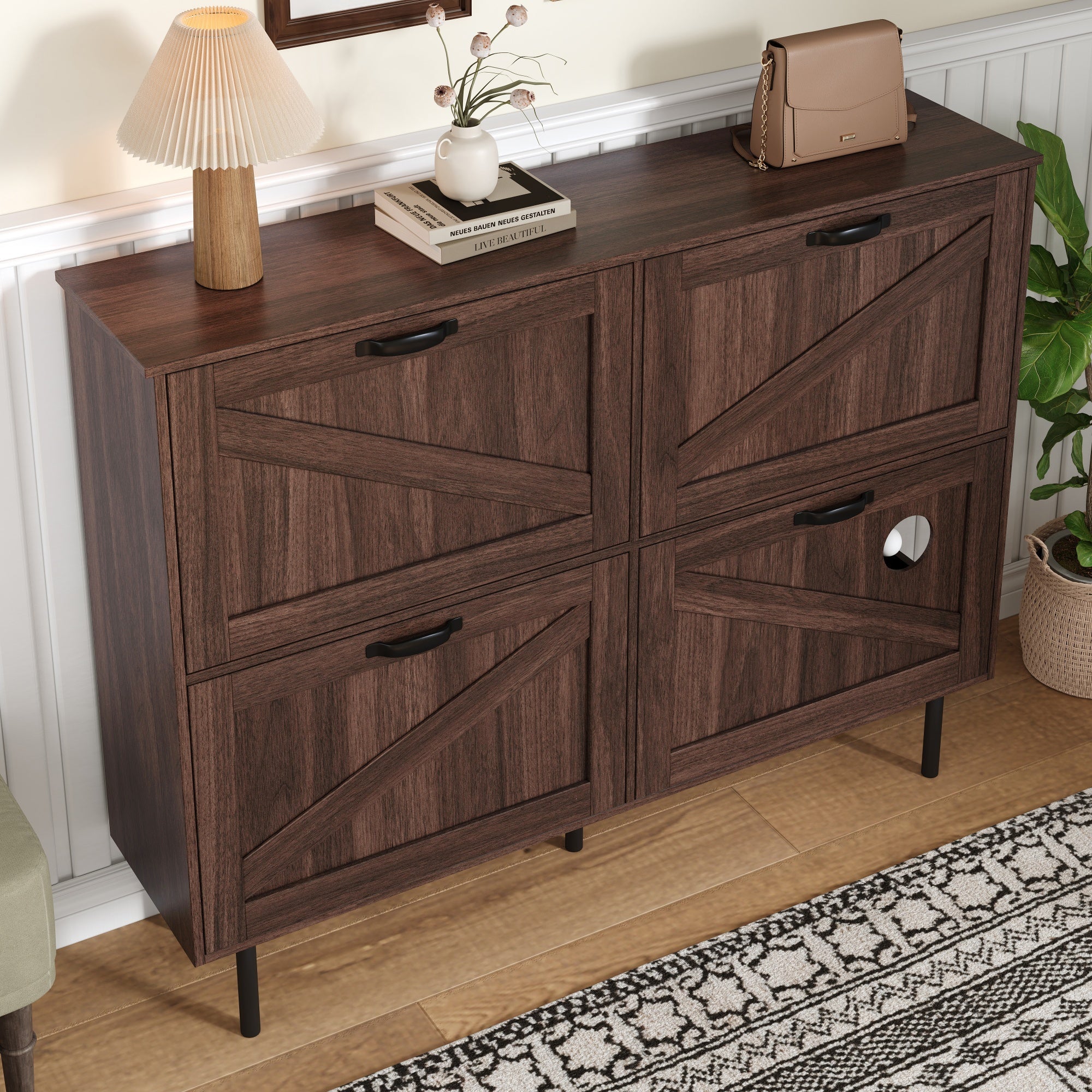 Logidon smalle schoenenkast 120x28x92 cm walnoot bruin 4 deuren