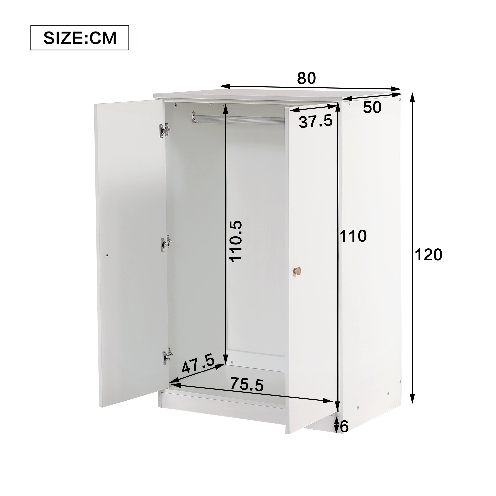 Logidon Small Wardrobe With Rod 2 Doors White MDF