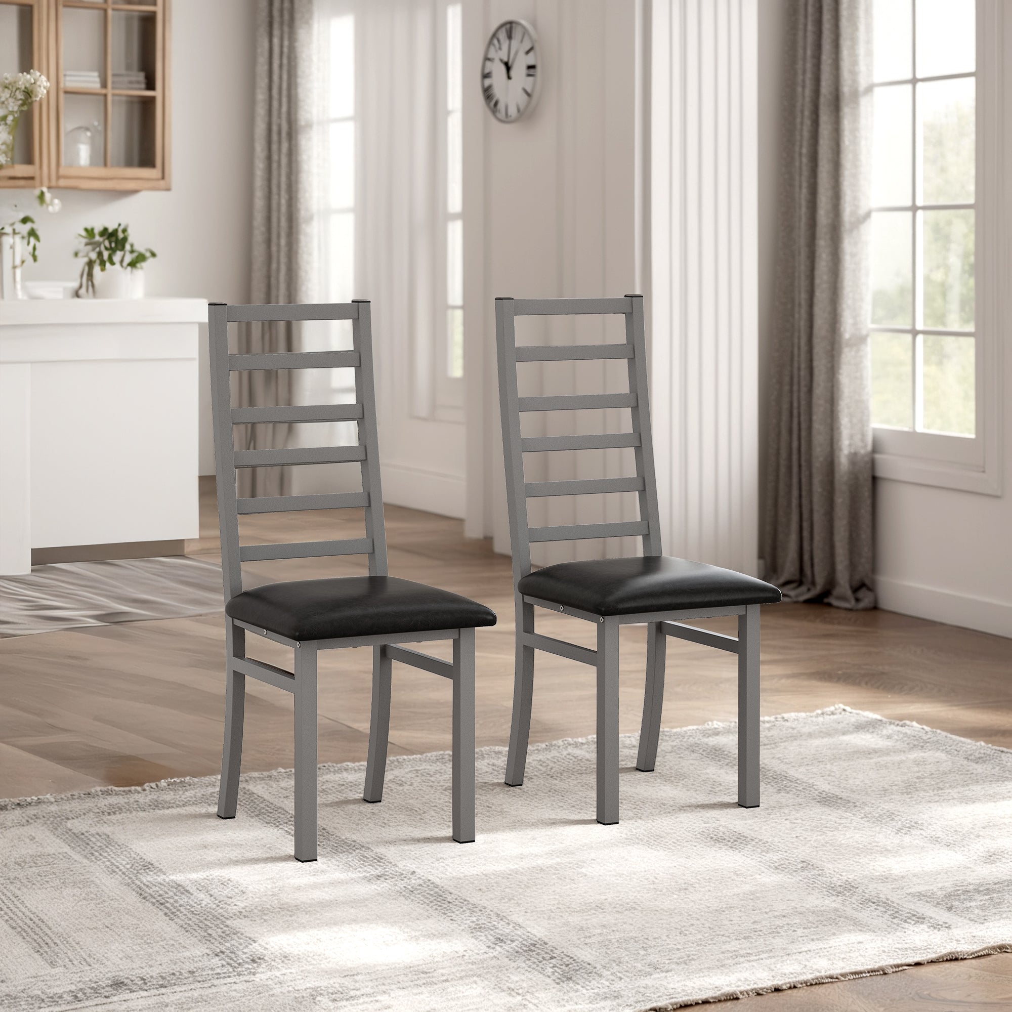 Logidon eettafelstoelen set van 2 grijs kunstleer metalen poten met hoge rugleuning