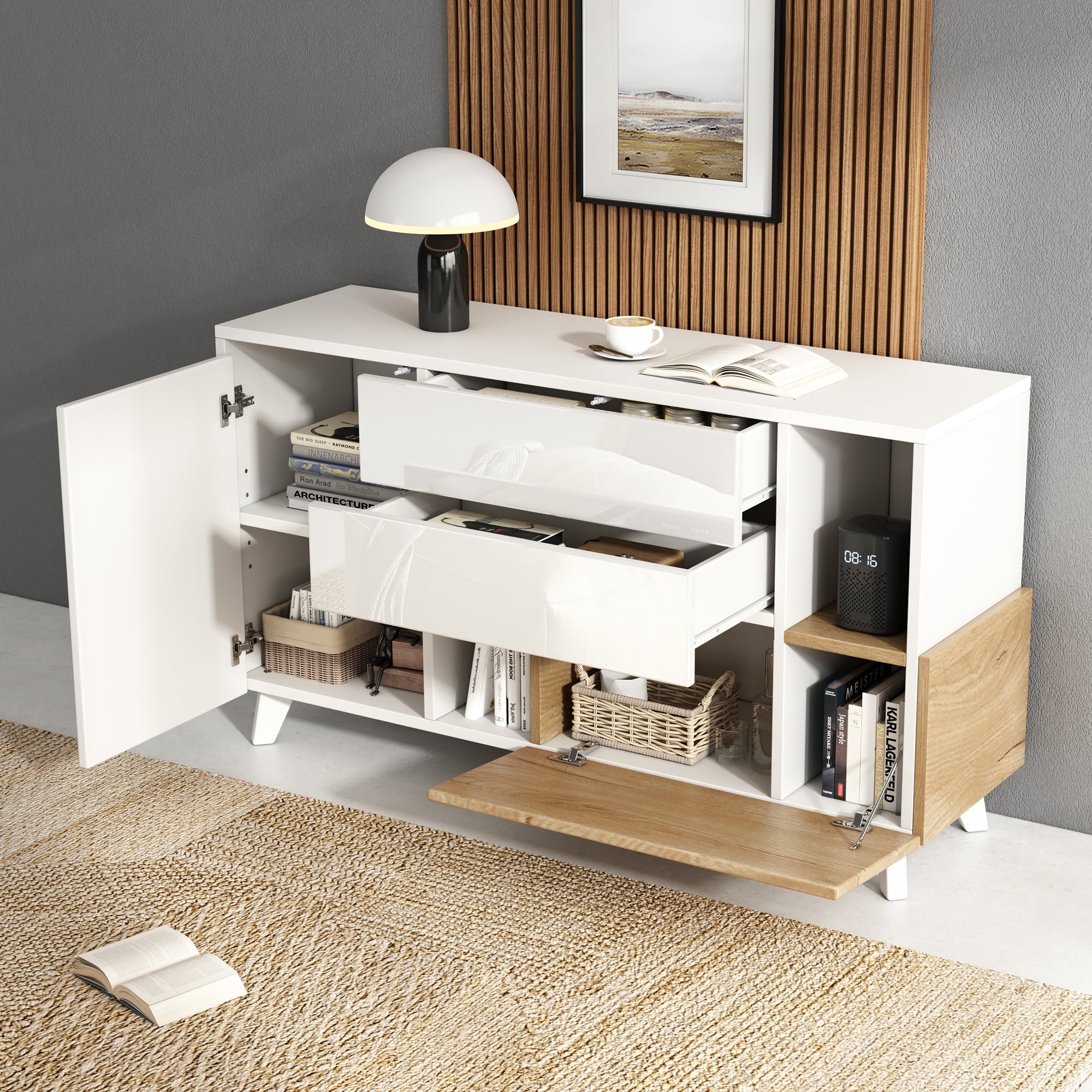 Logidon dressoir hoogglans wit 130x40x70 cm met opbergruimte