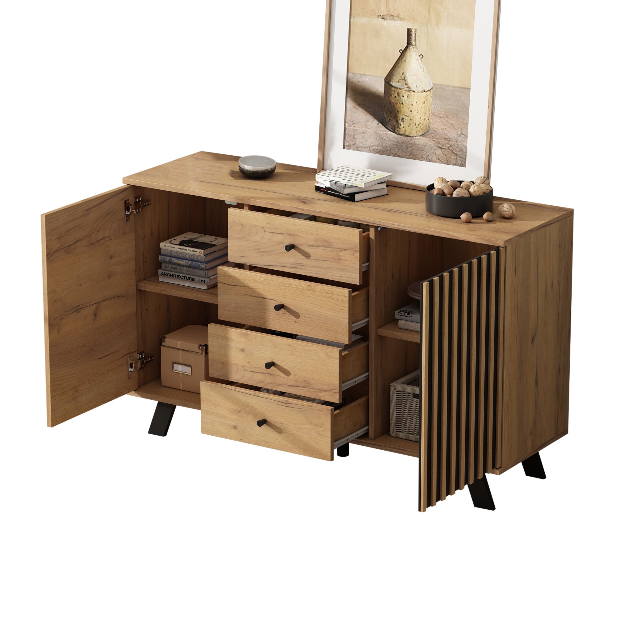 Logidon sideboard 120x38x75cm 4 drawers 2 doors hollow design