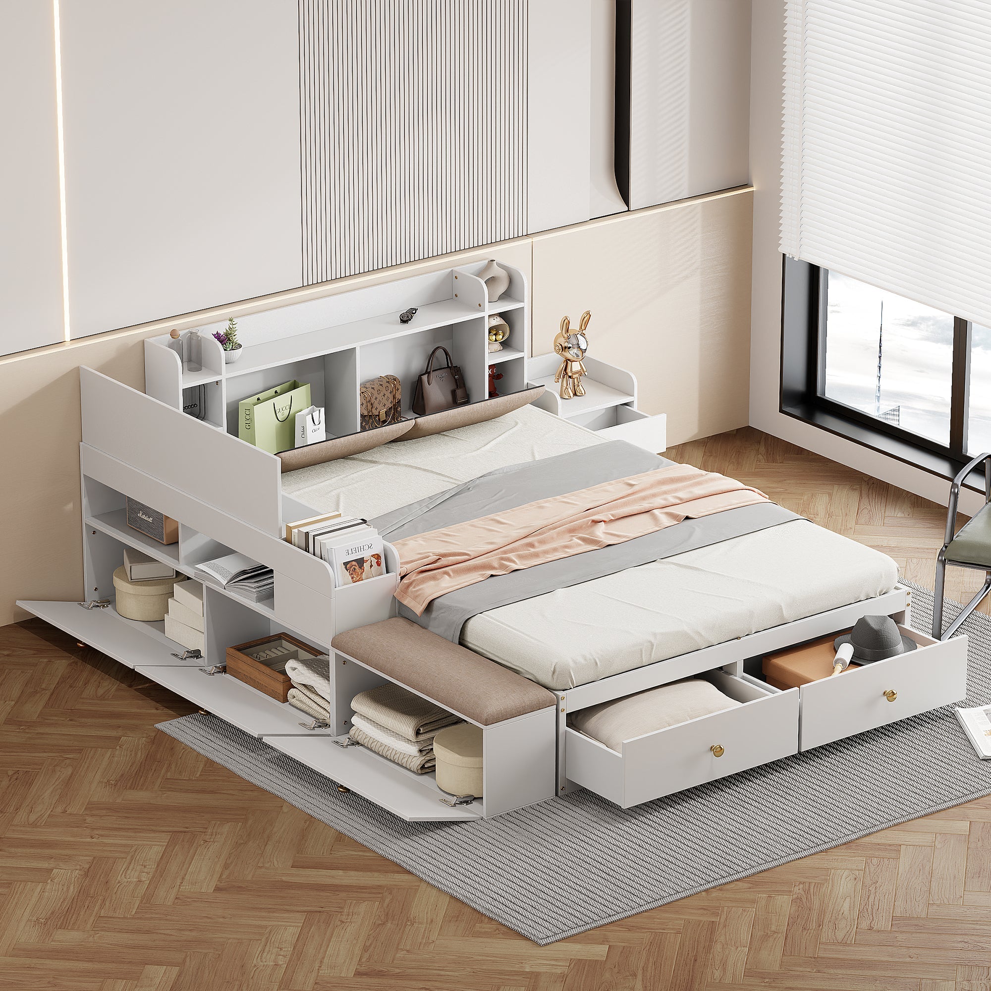 Logidon massief houten combinatiebed 140x200 cm wit met opbergruimte