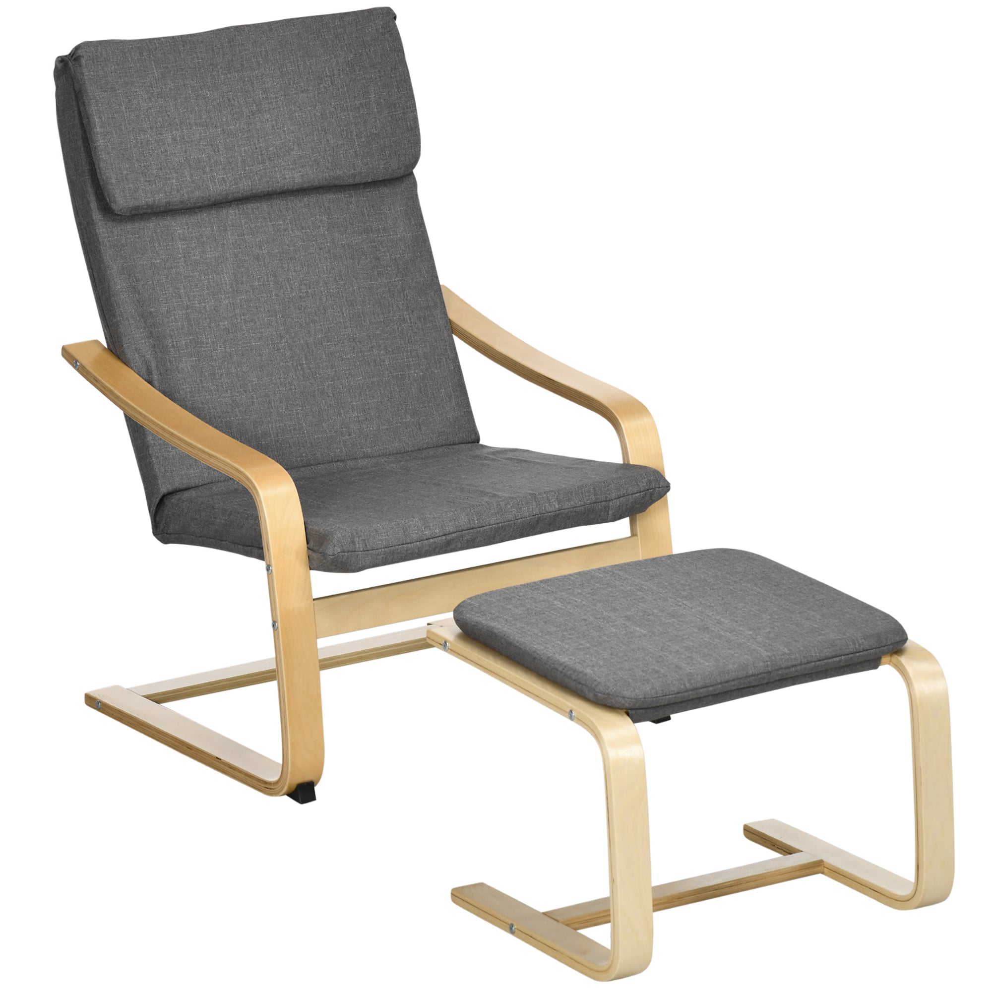 Logidon Relaxfauteuil Wing Chair Grijs met Voetenbank Linnenlook Stof