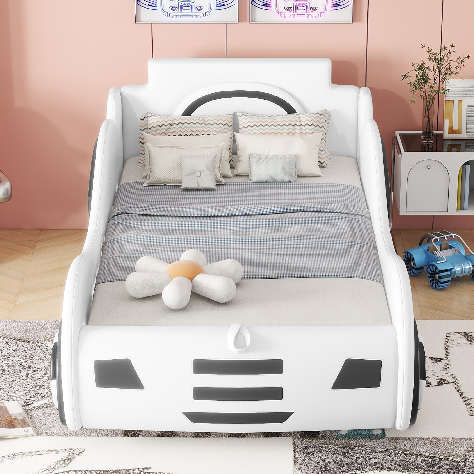 Logidon autobed vlakbed 90x200 wit met lattenbodem opbergruimte