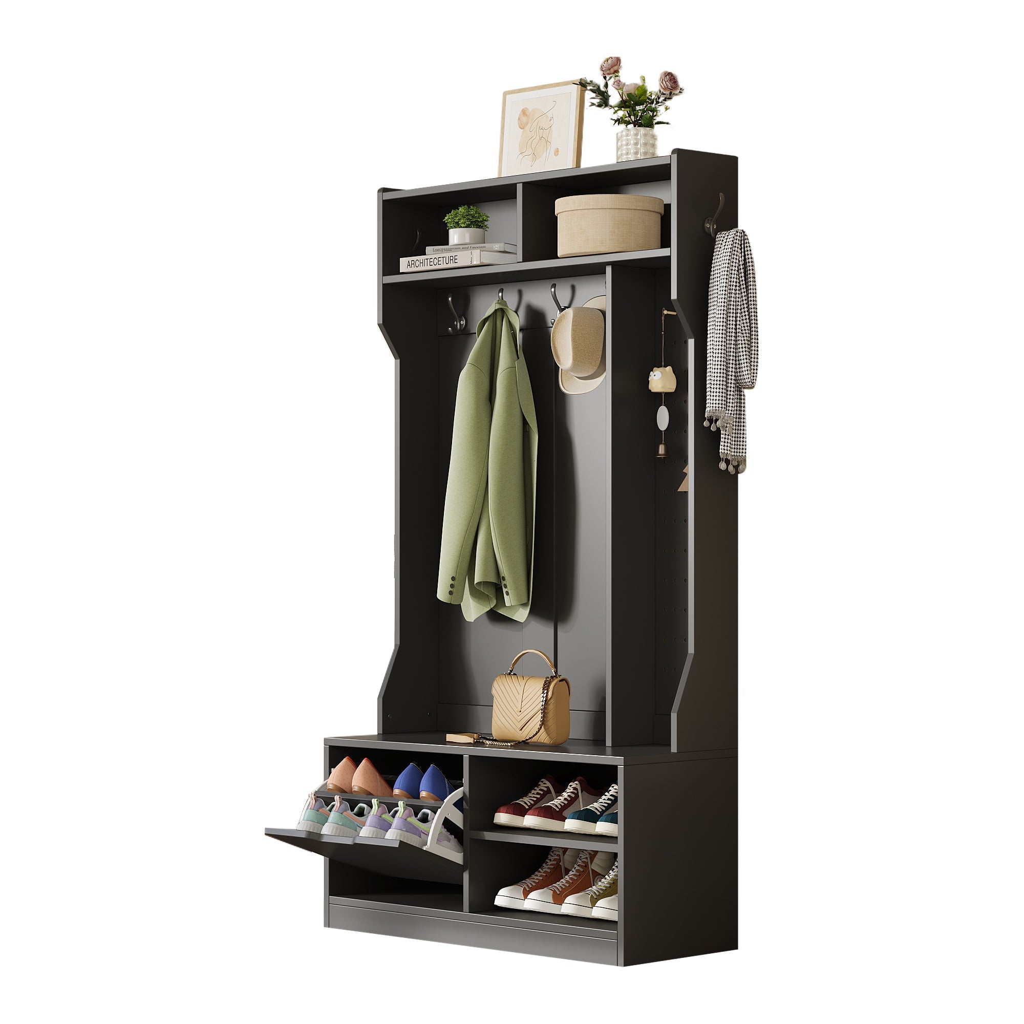 Logidon kledingkastset zwart 100x185,5x40 cm met bank 6 haken