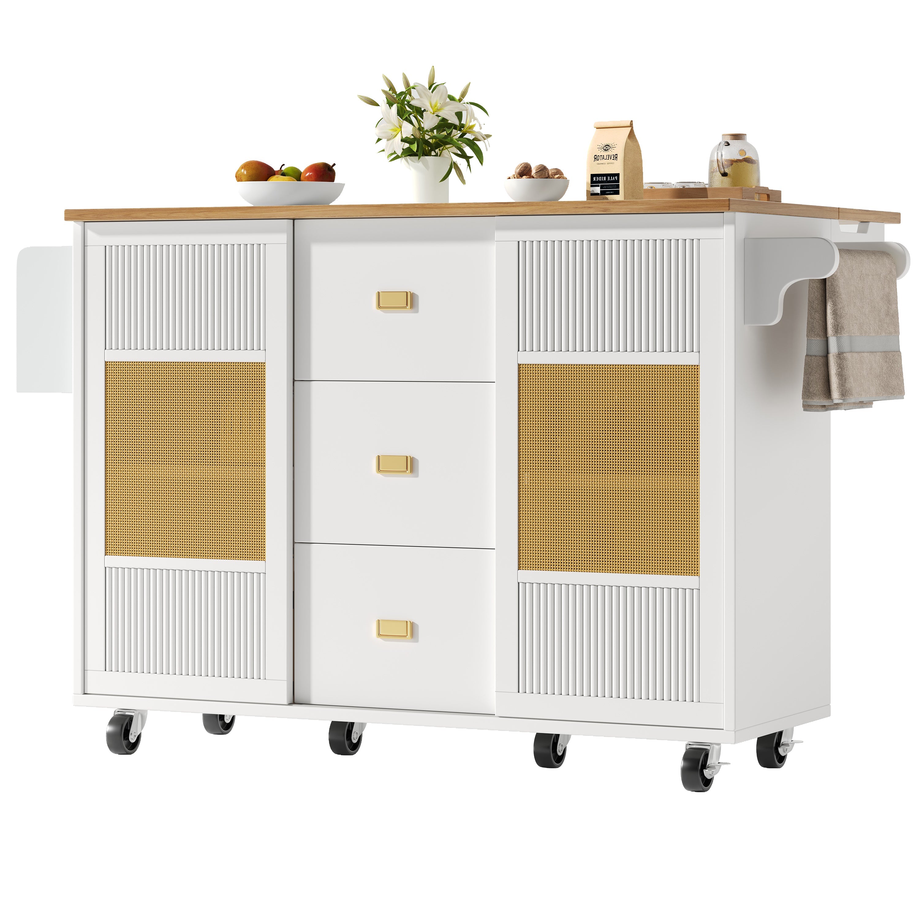 Logidon Kitchen Island Extendable with Wheels White 146x70x90 cm