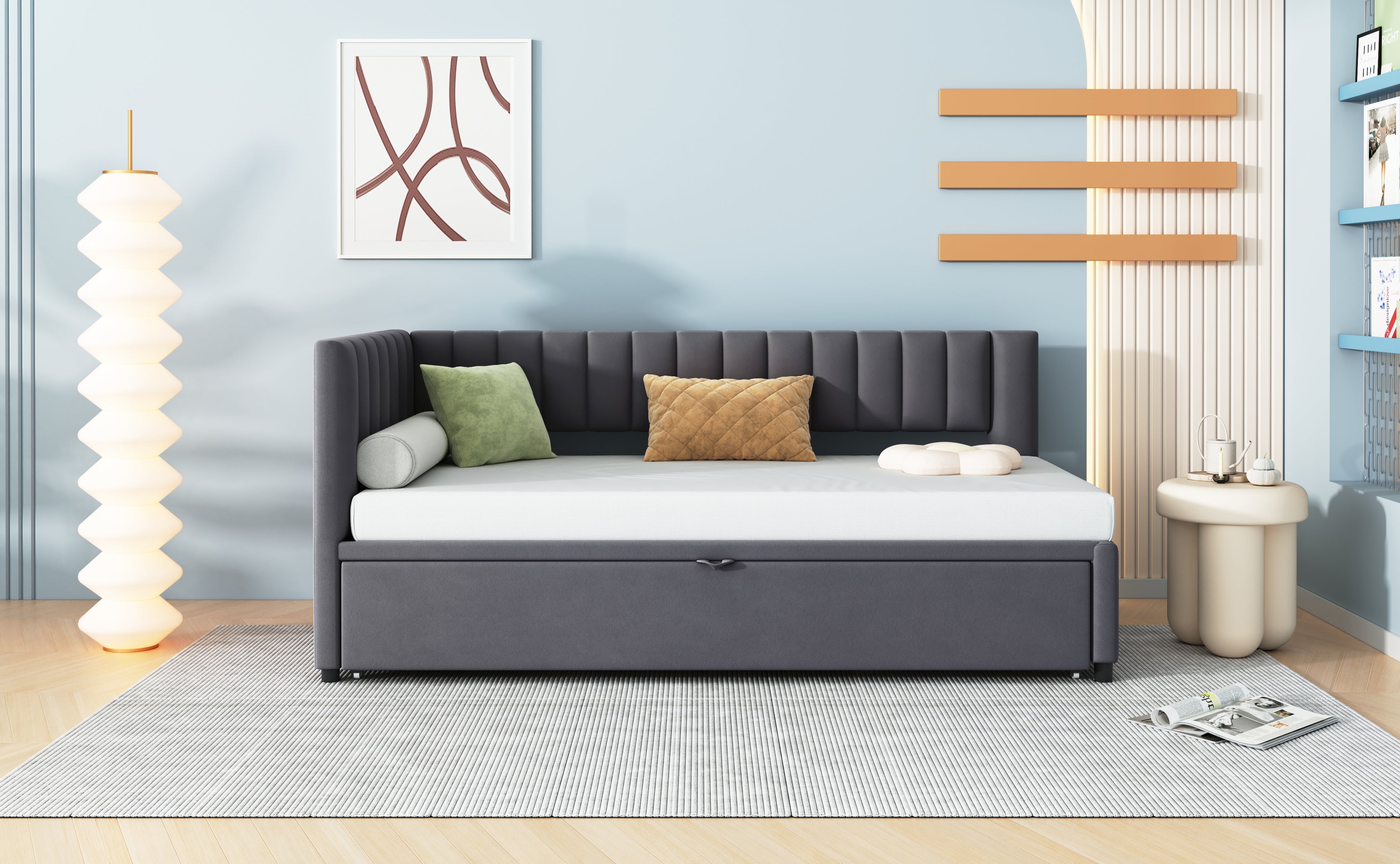 Logidon sofa bed L shape with pull-out bed 90/180x200 cm velvet gray