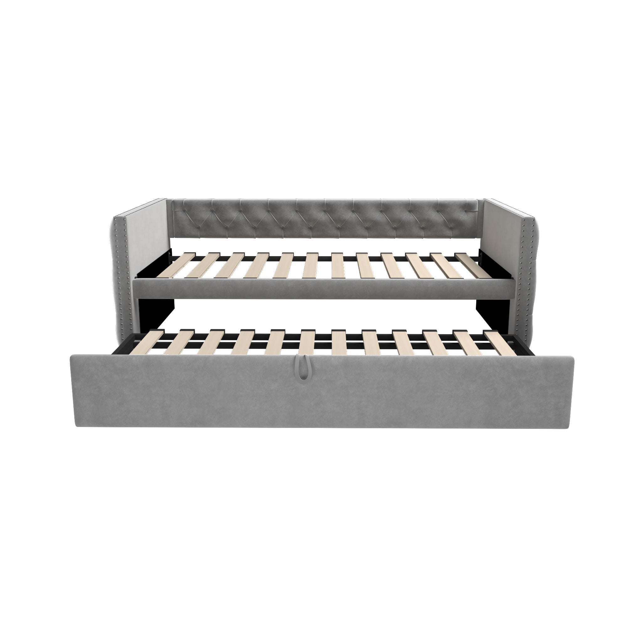 Logidon uitschuifbare slaapbank 90x200 cm met lattenbodem lichtgrijs fluweel