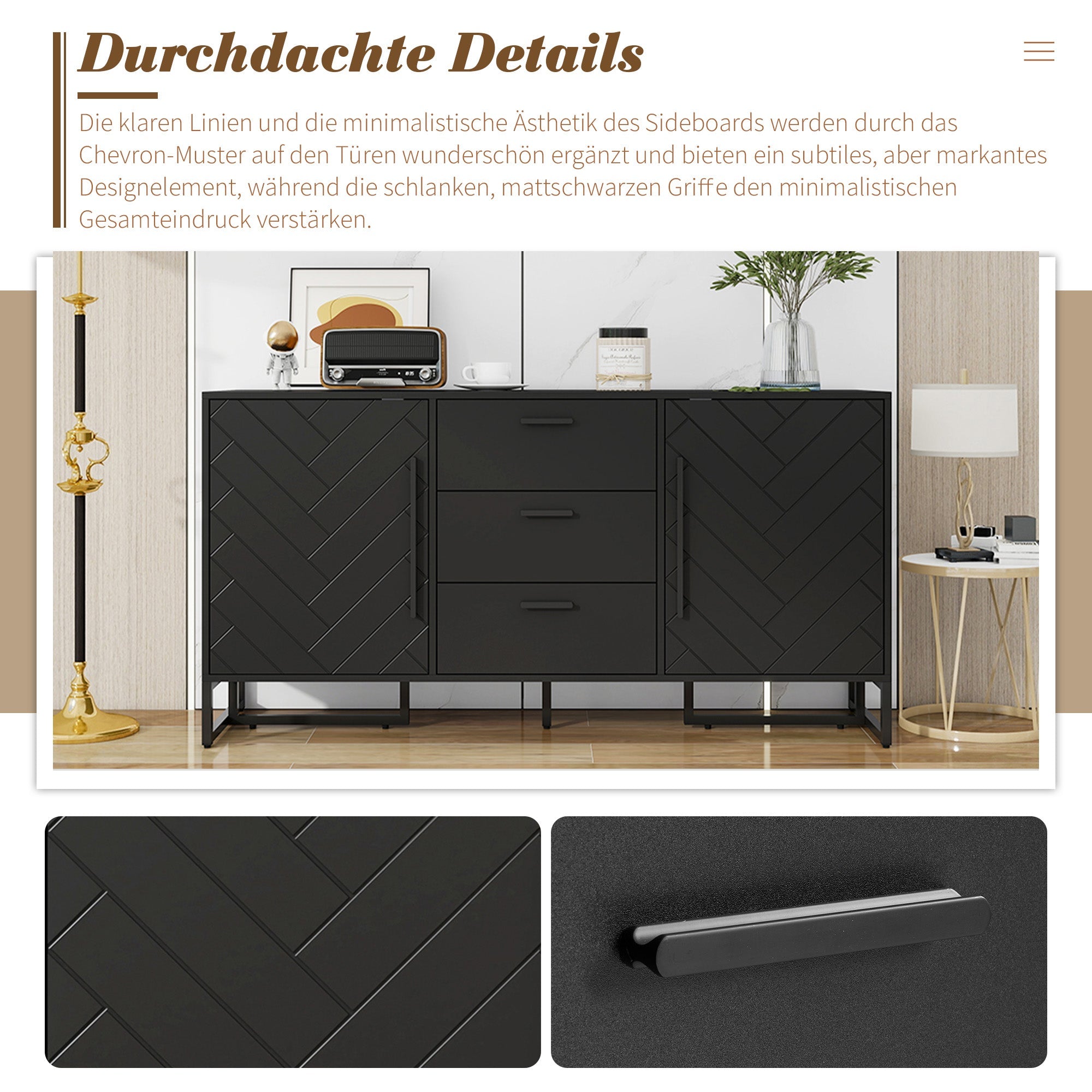 Logidon dressoir met visgraatmotief, 2 deuren en 3 lades