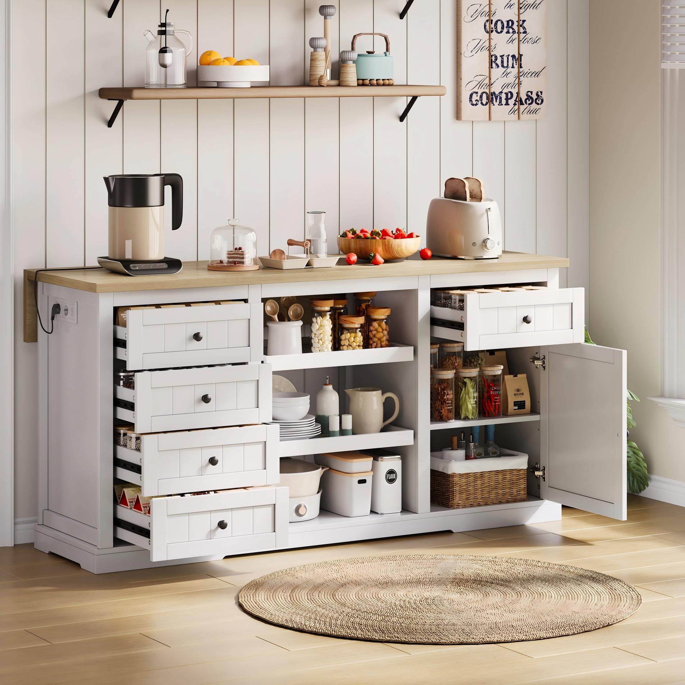 Logidon dressoir keukeneiland wit houten blad 5 laden 150x65x75 cm