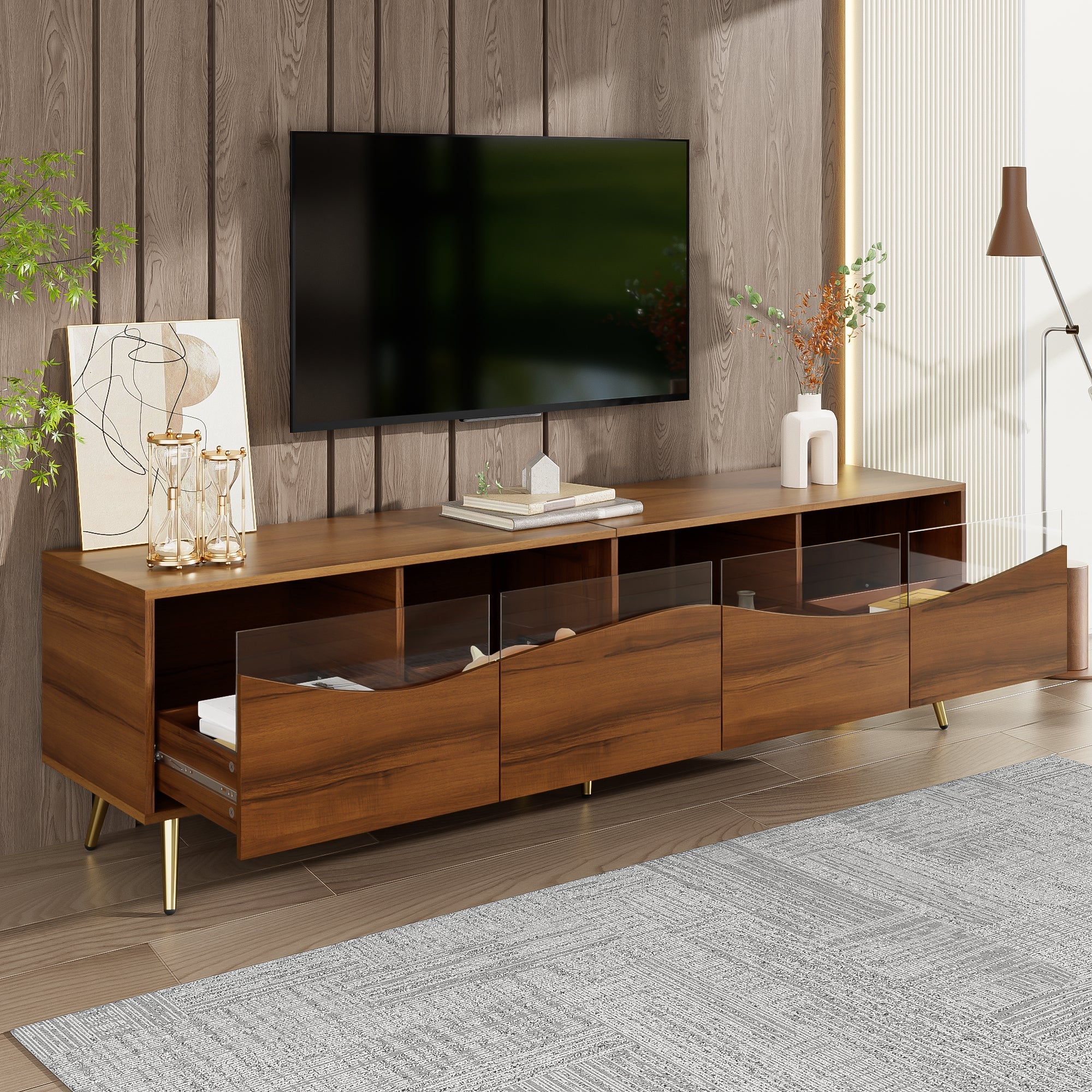 Logidon Modern TV-meubel 180x40x50 cm houtlook glasfront LED