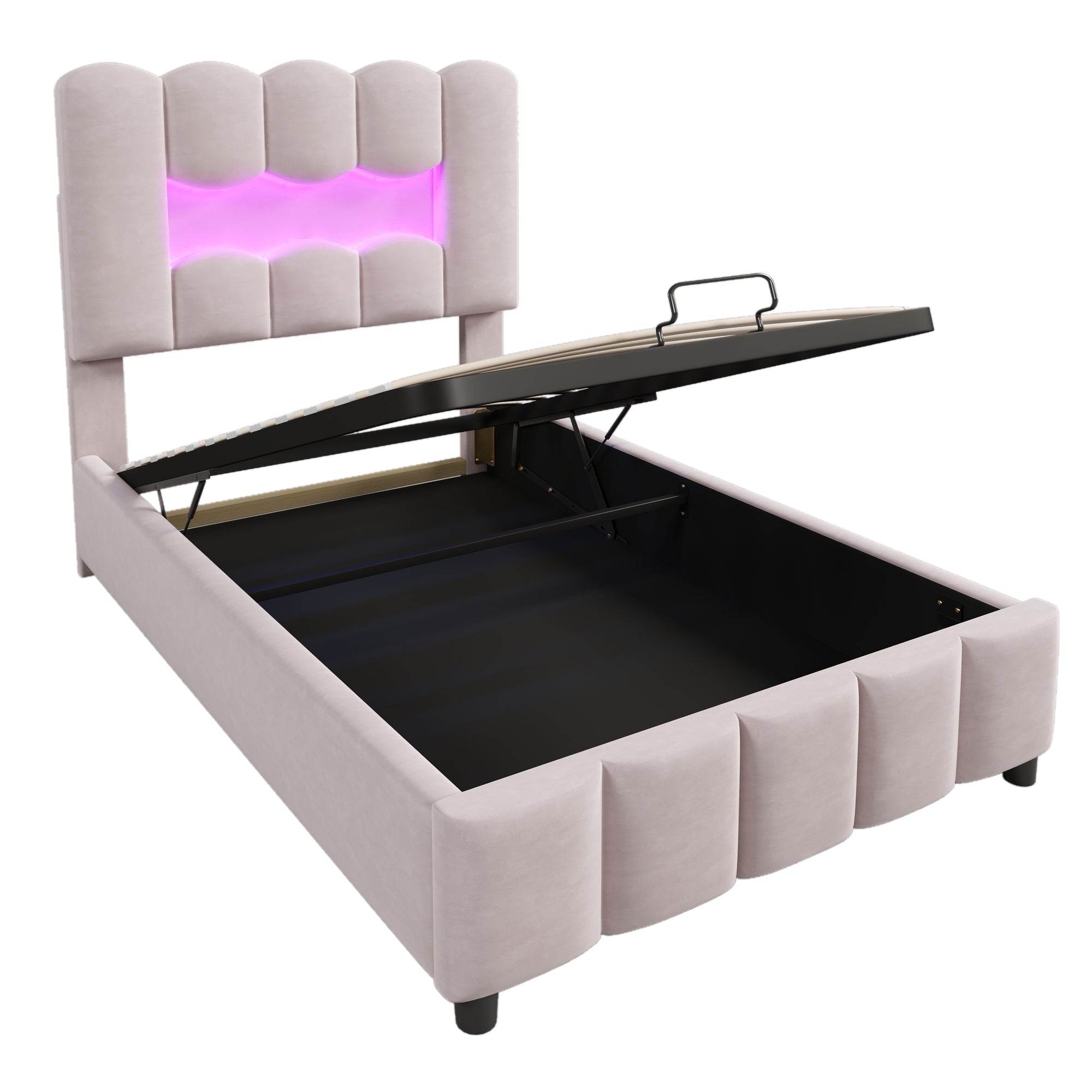 Logidon upholstered bed 90x200 pink velvet LED lighting hydraulic