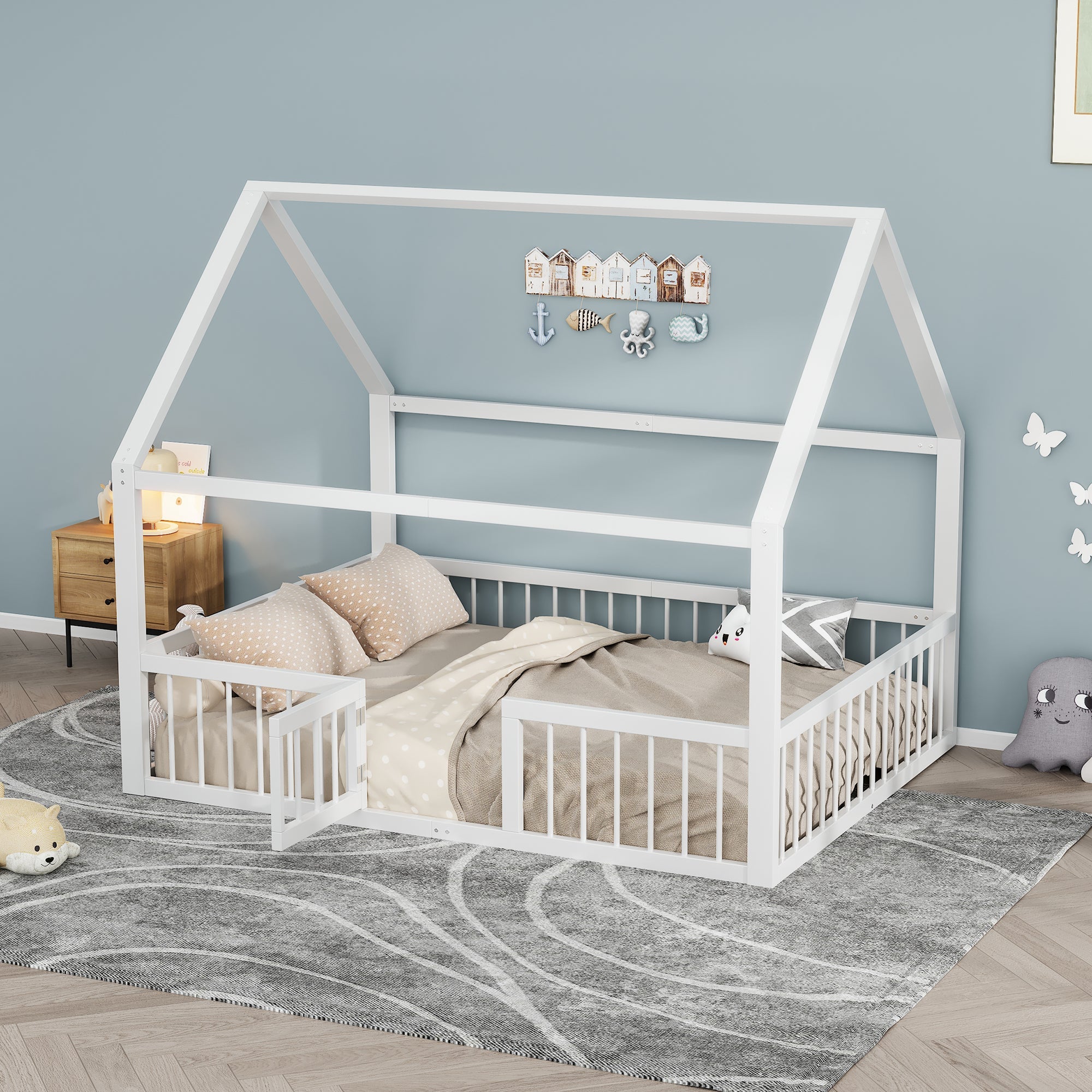 Logidon metalen bed 140x200 wit plat bed met dakframe